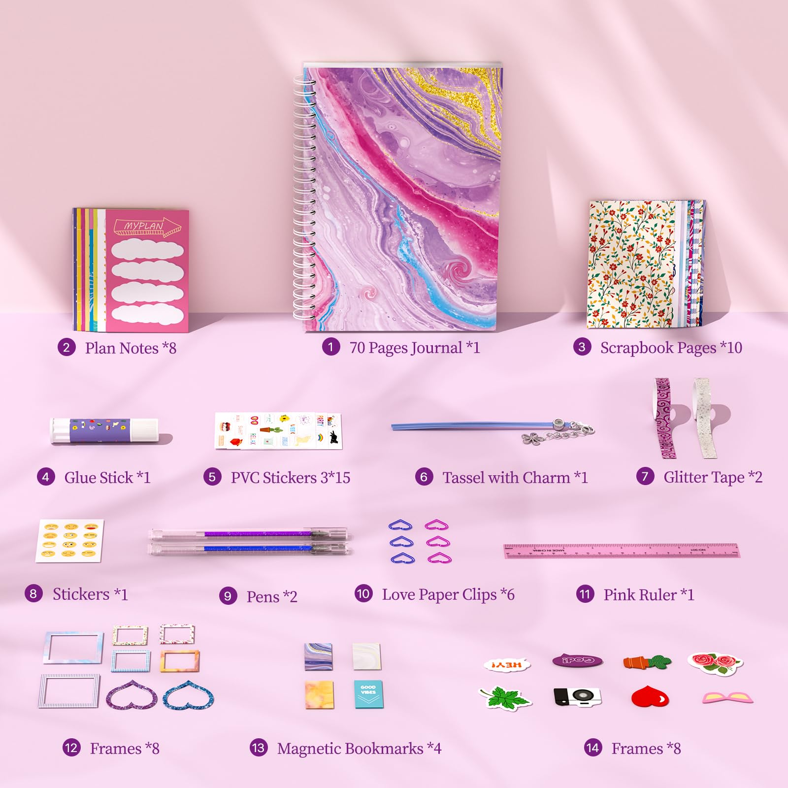 Foto 2 | Venta Internacional - Kit De Diario Diy Perryhome Para Niñas Adolescentes De 6 A 14 Años, Color Morado