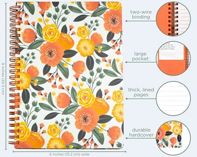 Foto 4 | Cuaderno Espiral Steel Mill 8.25 x 6.25'' Tapa Dura 160 Páginas Floral Naranja - Venta internacional