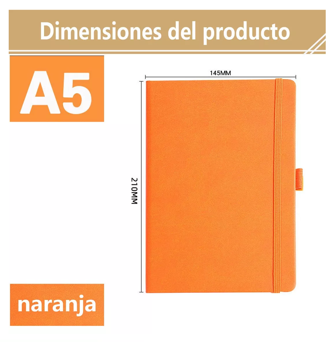 Foto 2 | Bloc de Notas A5 con Encuadernación de Cuero PU Negro, Azul y Naranja 3 Pzs