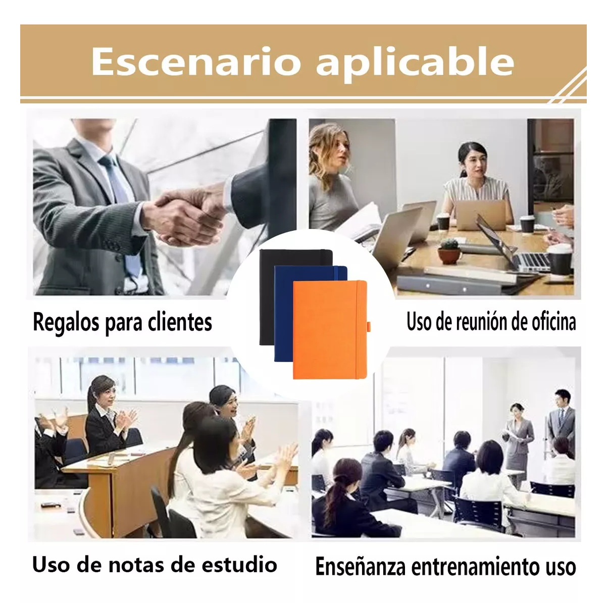 Foto 5 pulgar | Bloc de Notas A5 con Encuadernación de Cuero PU Negro, Azul y Naranja 3Pzs