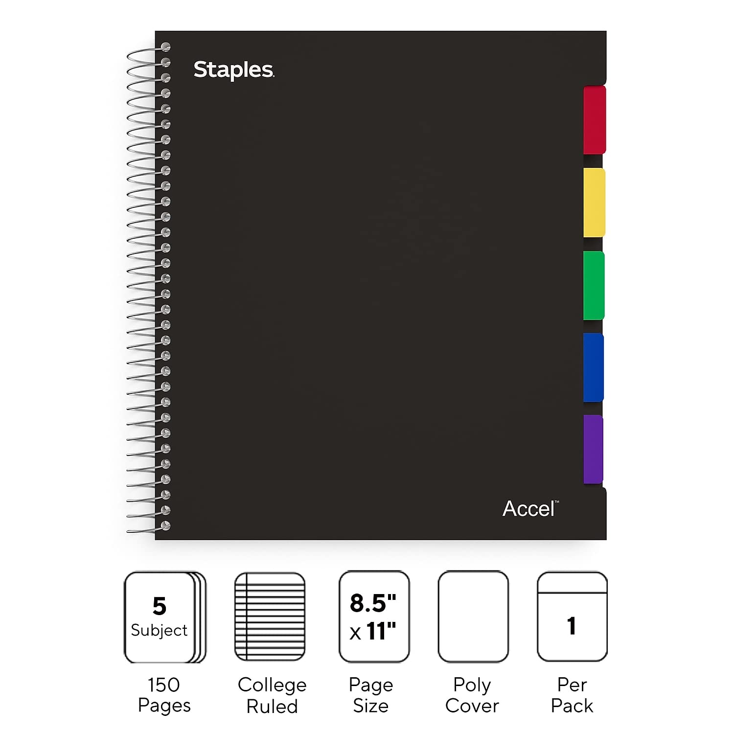 Foto 3 pulgar | Cuaderno Staples Accel Con Tapa De Polietileno Duradera De 5 Temas A4 - Venta Internacional.