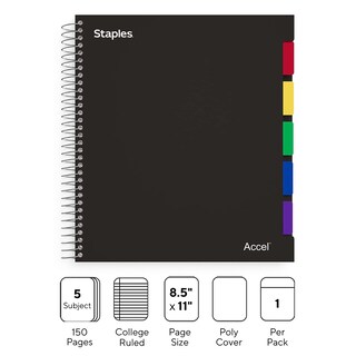 Foto 2 | Cuaderno Staples Accel Con Tapa De Polietileno Duradera De 5 Temas A4 - Venta Internacional.