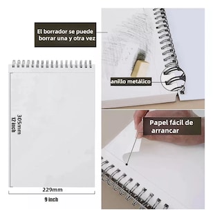 Foto 2 | Cuaderno De Boceto Y Dibujo,200 Hojas, 400 Páginas 2 Pzs Blanco