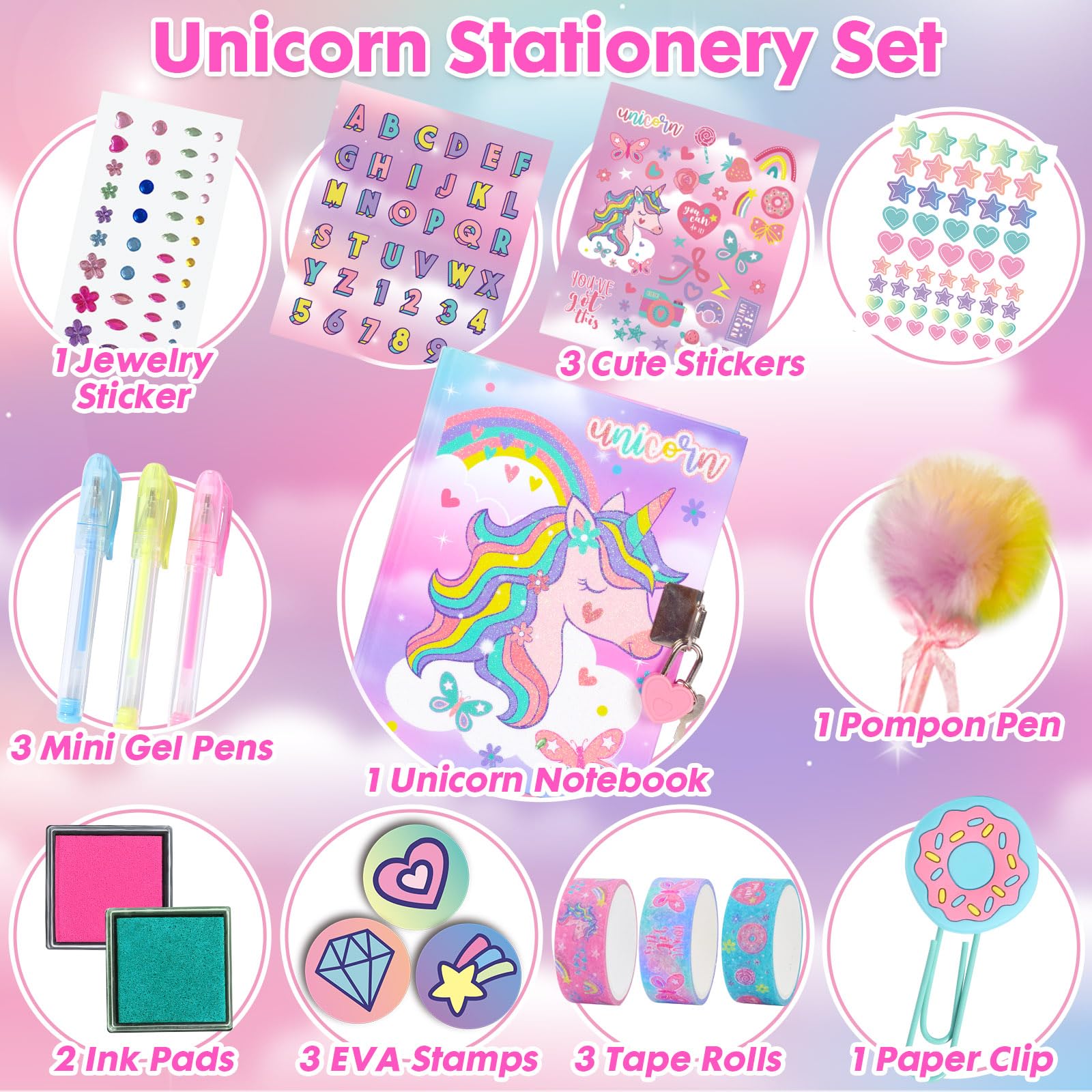 Foto 4 pulgar | Set De Papelería Yoytoo Unicorn Con Agenda Secreta Para Niñas De 4 A 12 Años - Venta Internacional.