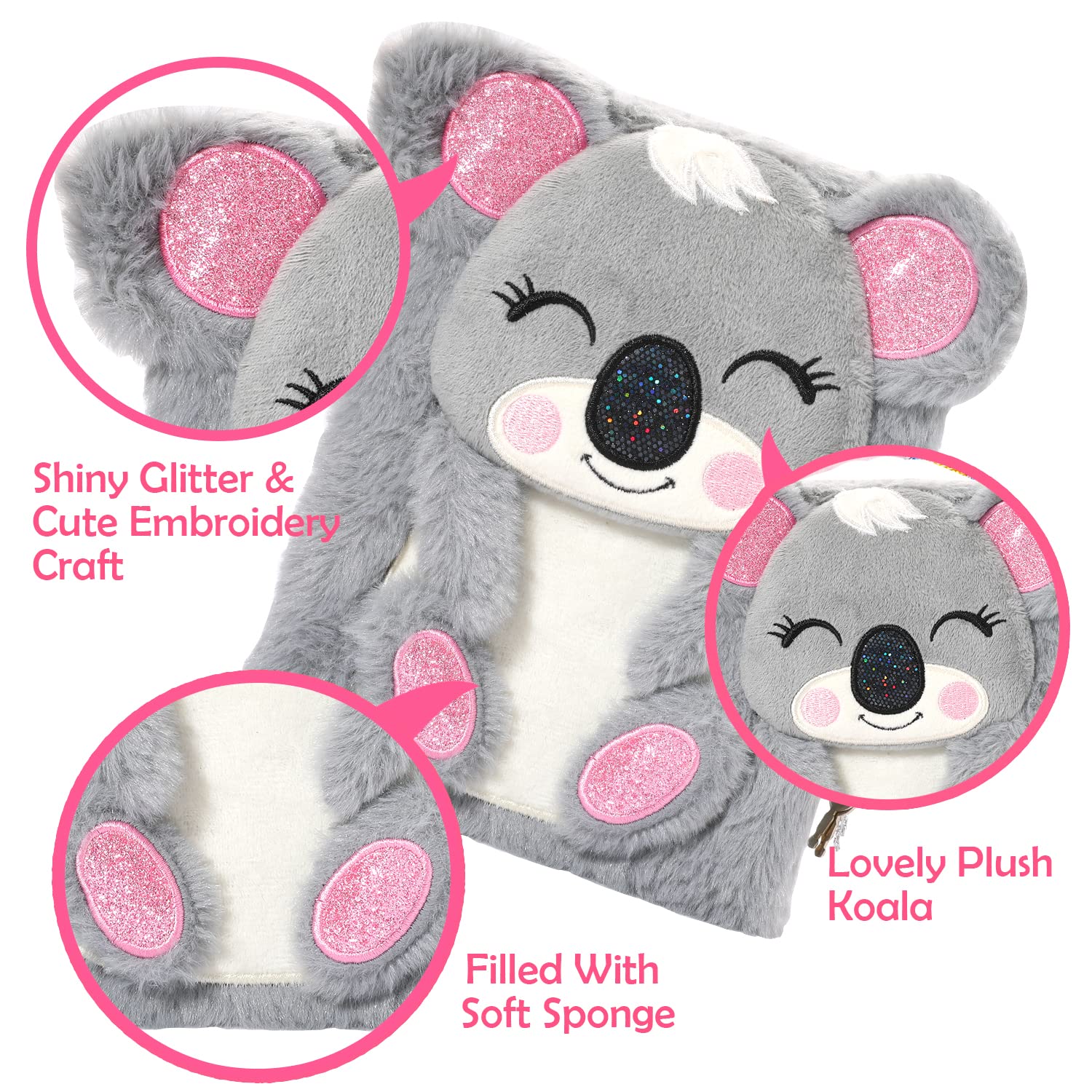 Foto 3 | Cuaderno Diario Yoytoo Koala De Felpa Con Candado Para Niñas De 5 A 12 Años - Venta Internacional.