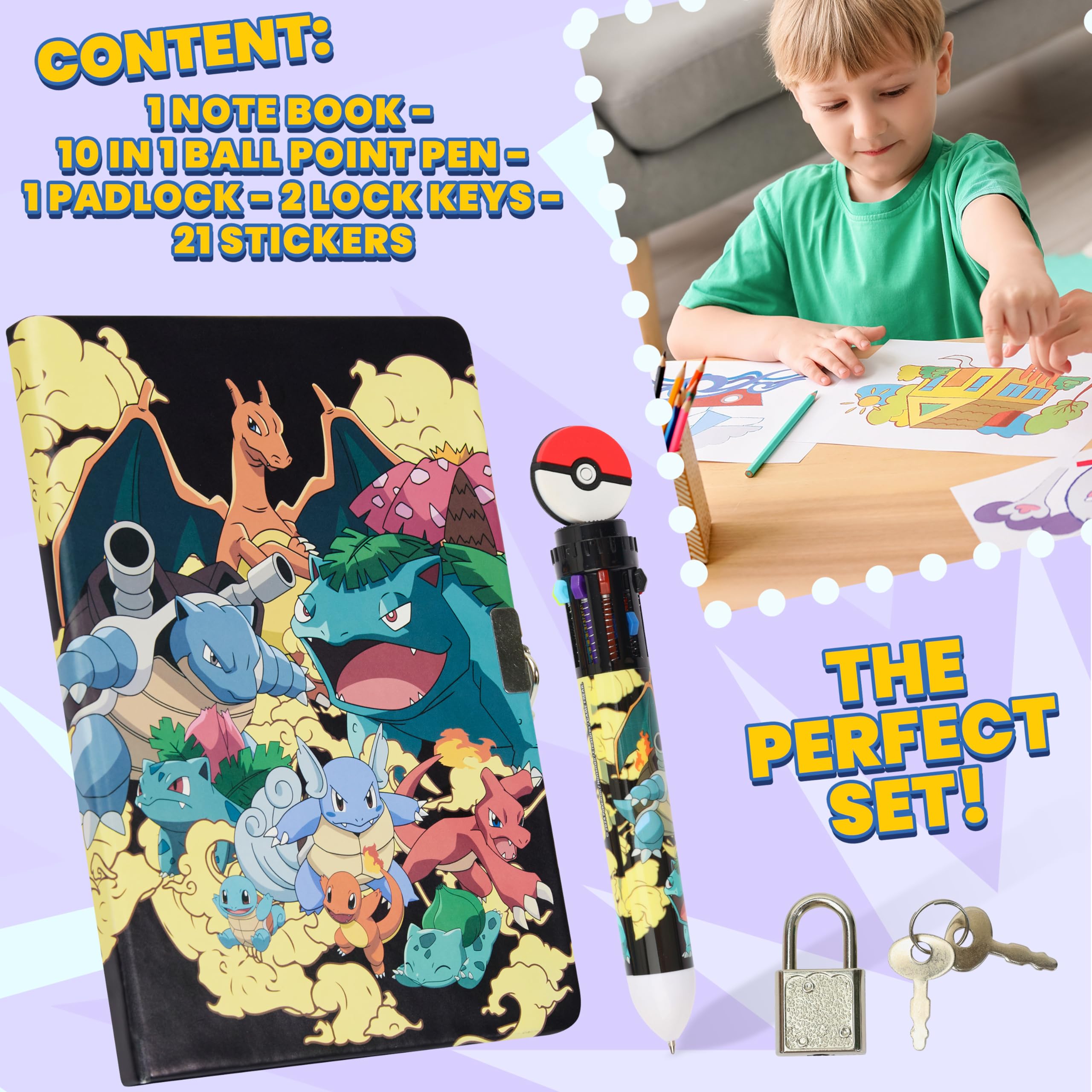 Foto 7 pulgar | Set de Artículos de Papelería Pokémon Kids Diary con Cuaderno - Venta Internacional