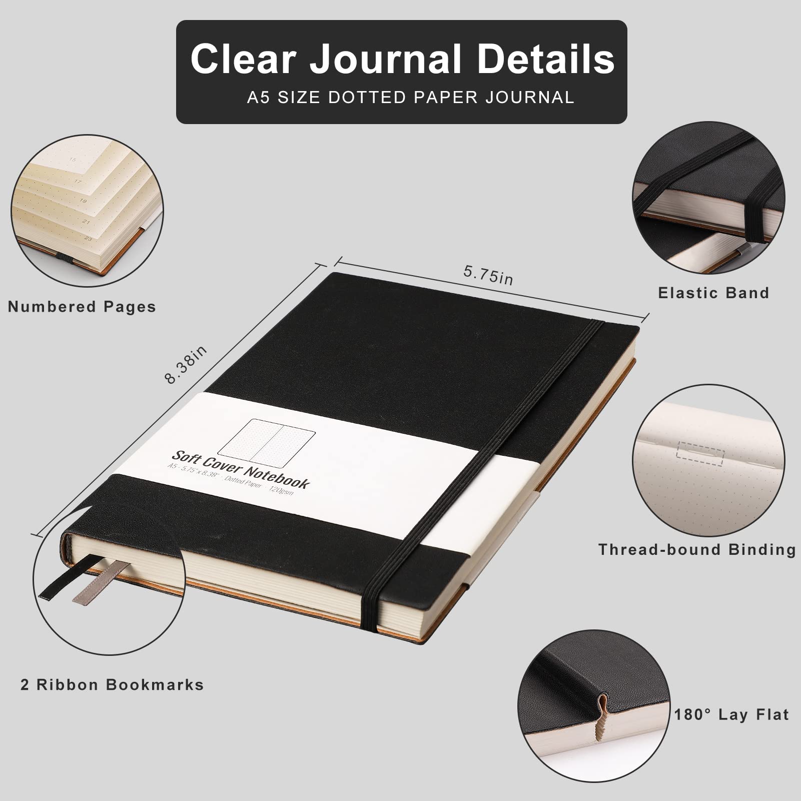 Foto 5 pulgar | Cuaderno Cuadriculado AHGXG Tamaño A5 2 Piezas Negro - Venta Internacional