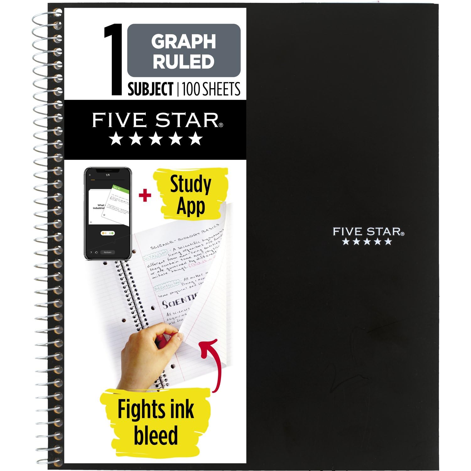 Cuaderno Five Star Spiral, 1 Tema, Gráfico Rayado, 100 Hojas - Venta Internacional.