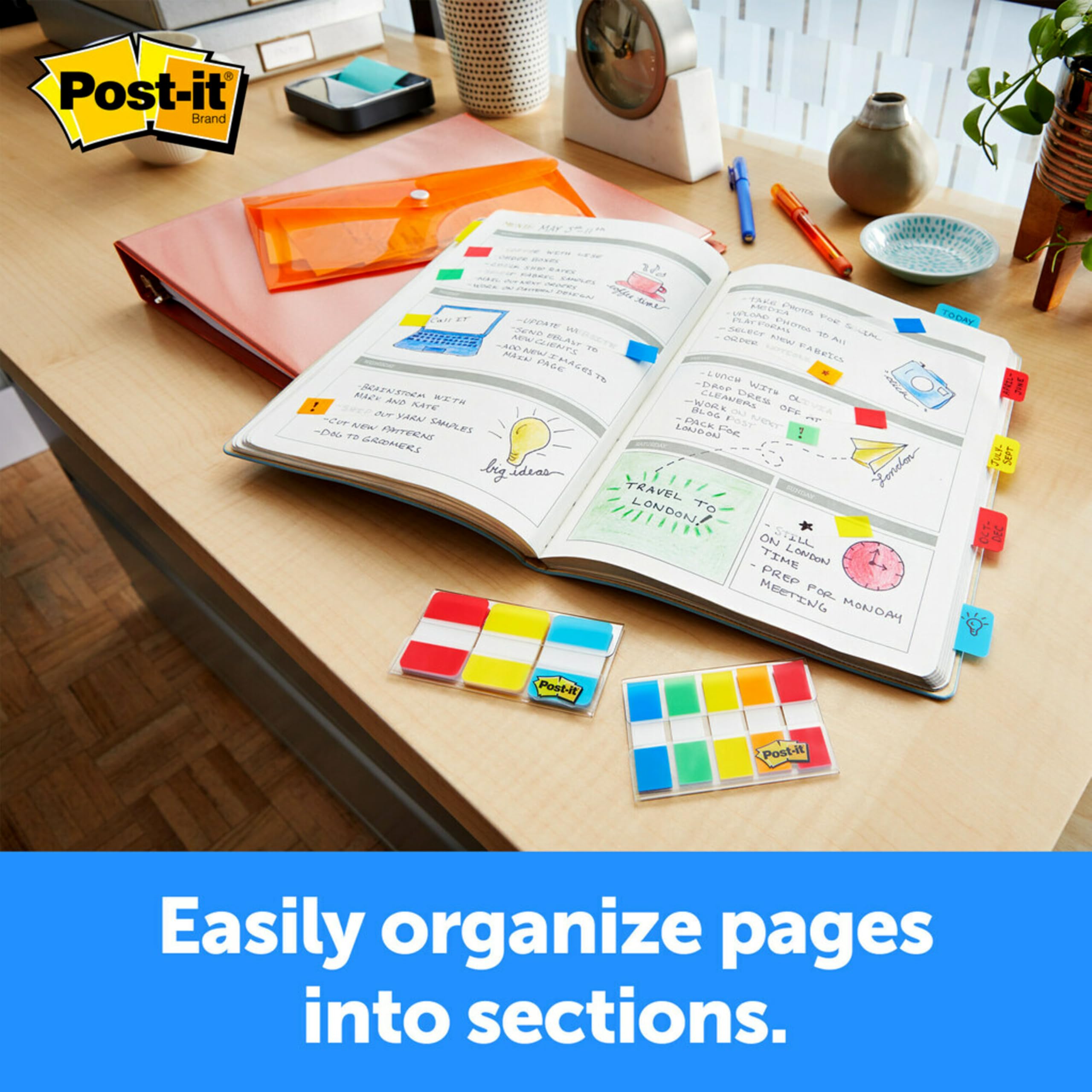 Foto 6 | Tabs Post-it, 2,54 Cm, Sólido, Aguamarina, Amarillo, Rosa, Rojo, Verde Y Naranja - Venta Internacional.