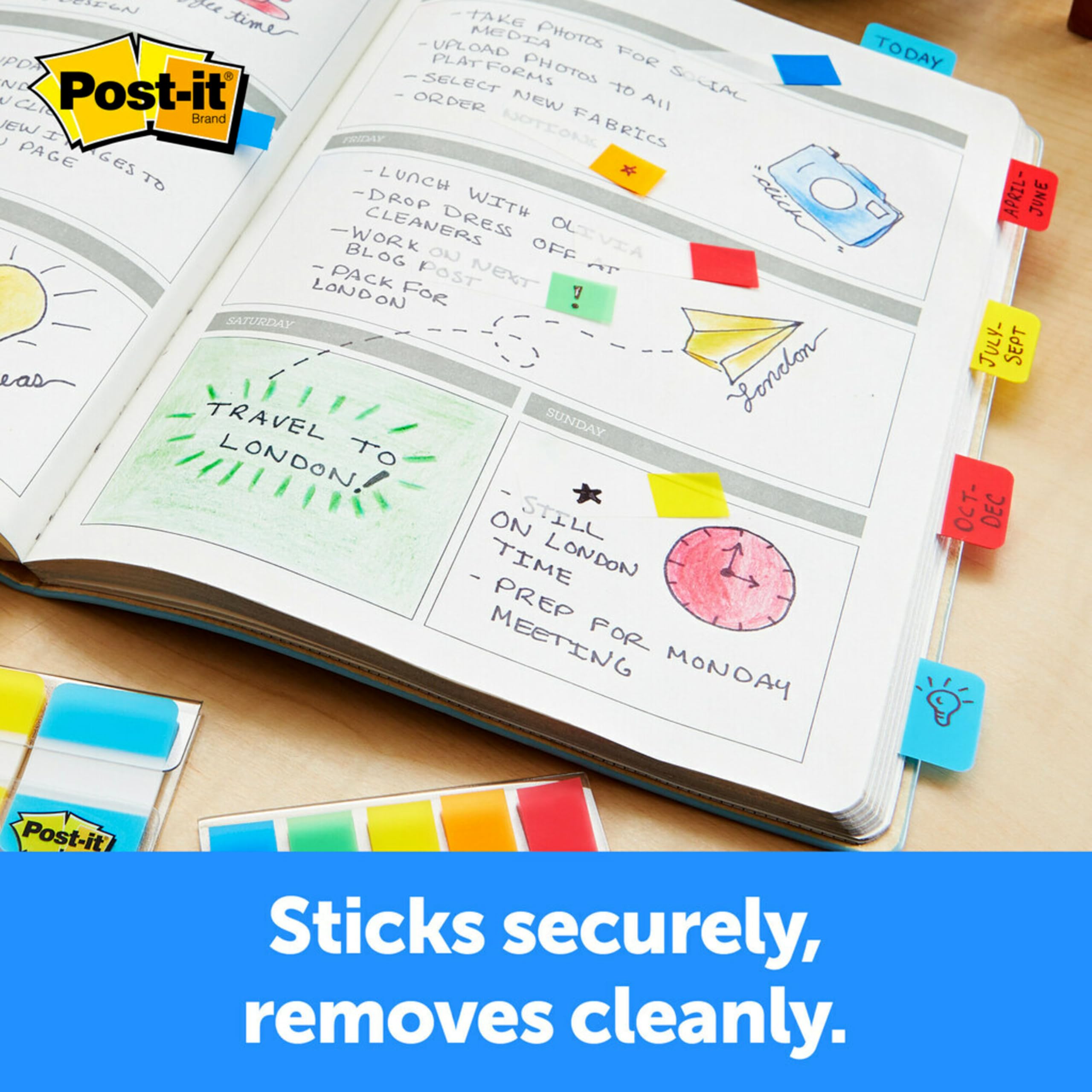 Foto 7 | Tabs Post-it, 2,54 Cm, Sólido, Aguamarina, Amarillo, Rosa, Rojo, Verde Y Naranja - Venta Internacional.
