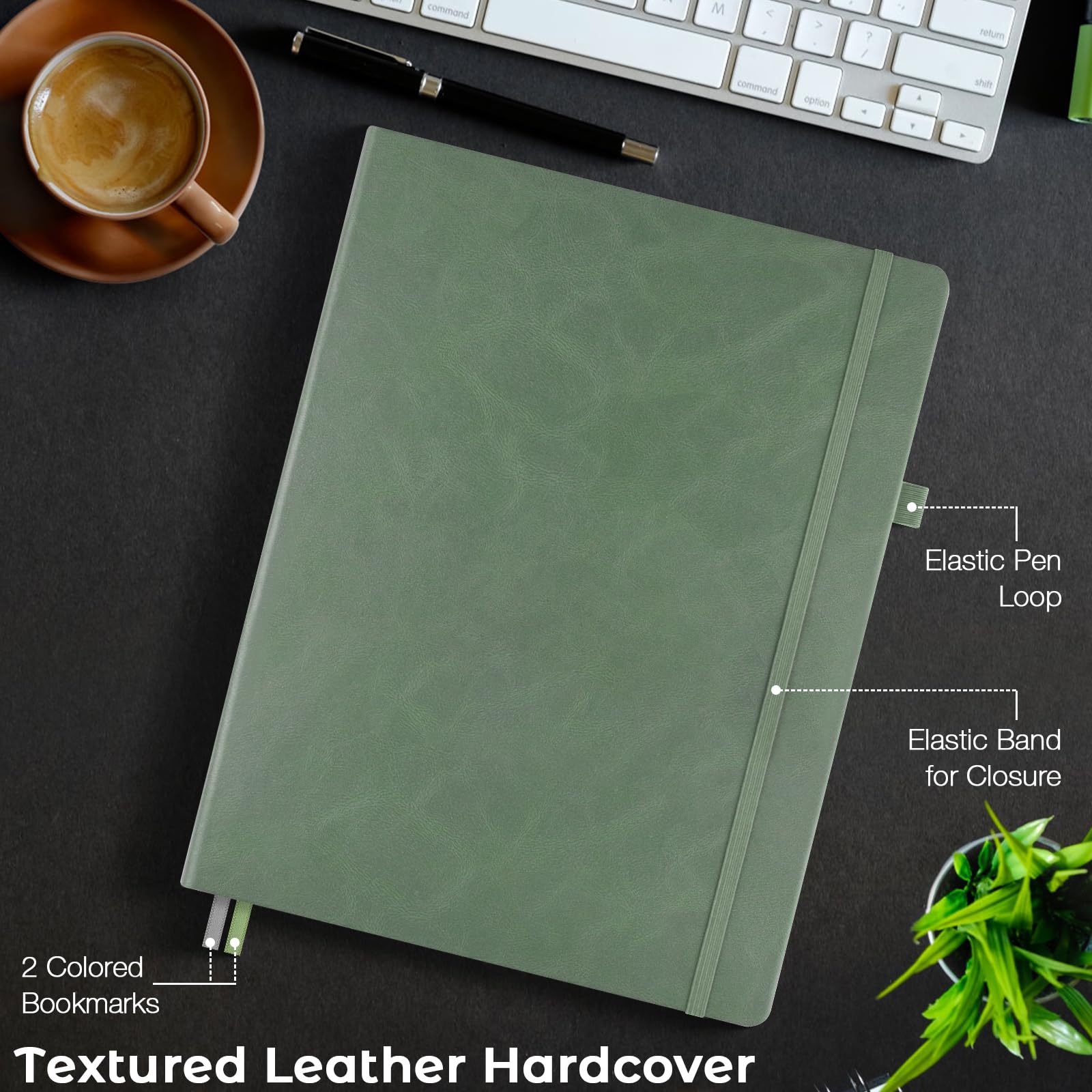 Foto 6 pulgar | Cuaderno de Tapa Dura con Puntos Journal Maleden Verde- Venta Internacional