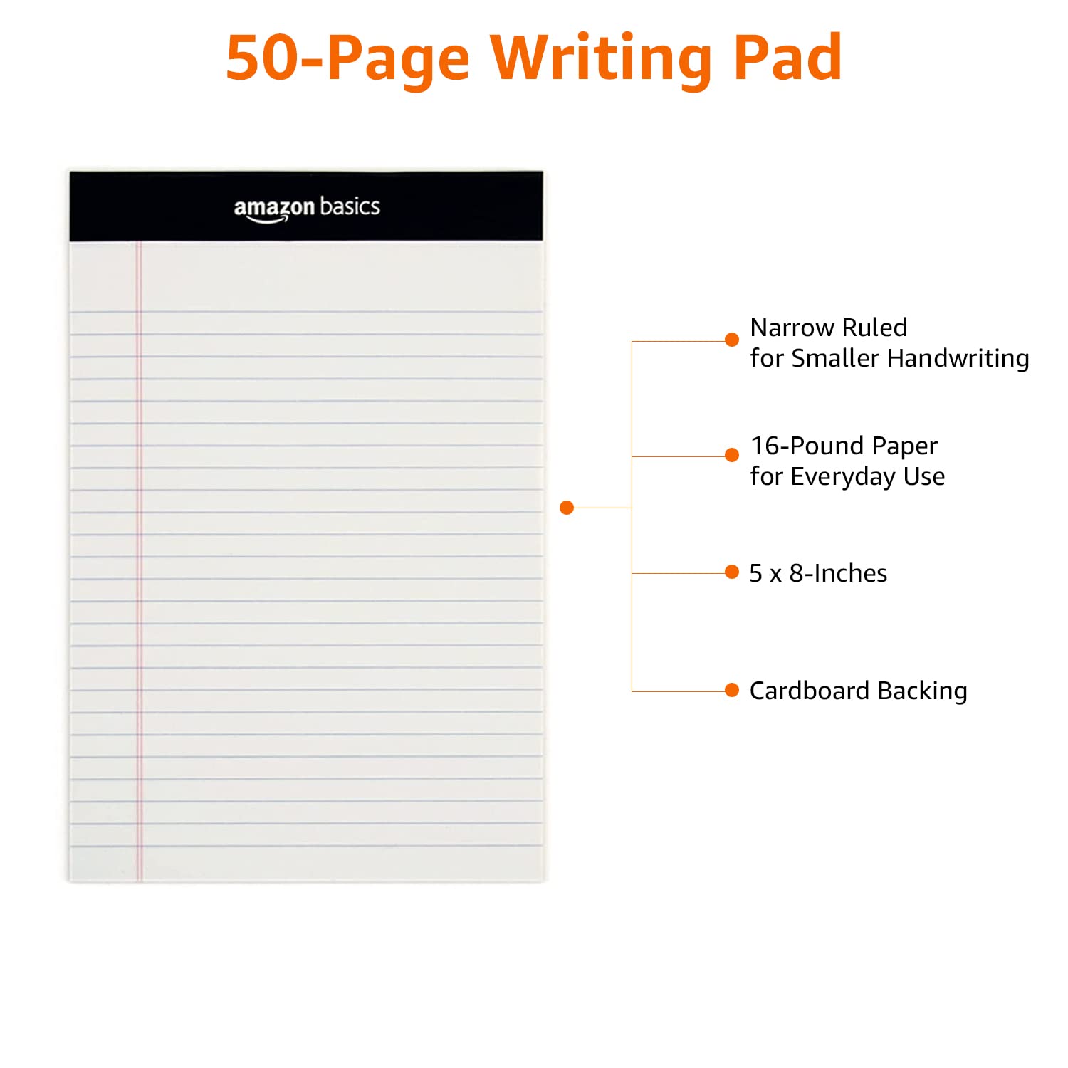 Foto 5 pulgar | Bloc de Notas Amazon Basics con Rayas Estrechas 72 Hojas - Venta Internacional