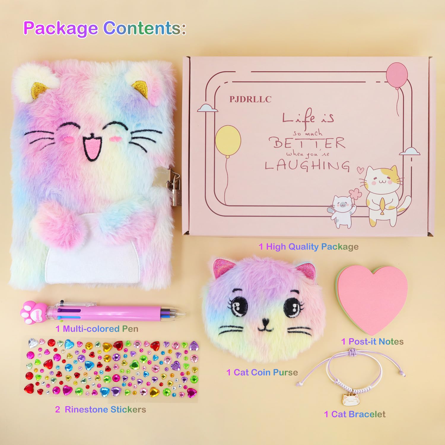 Foto 4 | Diario Pjdrllc Cat Con Candado, Monedero Y Bolígrafo Para 6 A 8 Años - Venta Internacional.