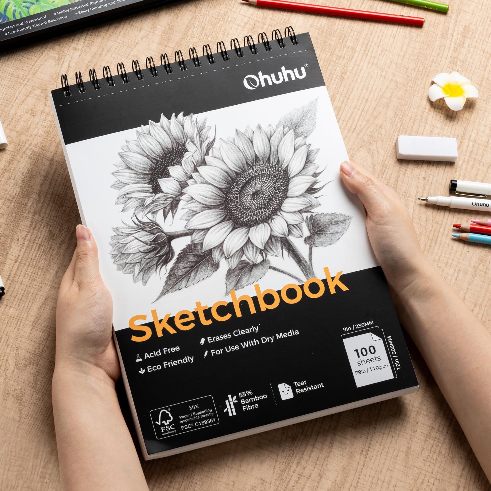 Foto 7 | Cuaderno De Bocetos Ohuhu, Fibra De Bambú, 9 X 12 Cm, 100 Hojas, 110 G/m² - Venta Internacional.