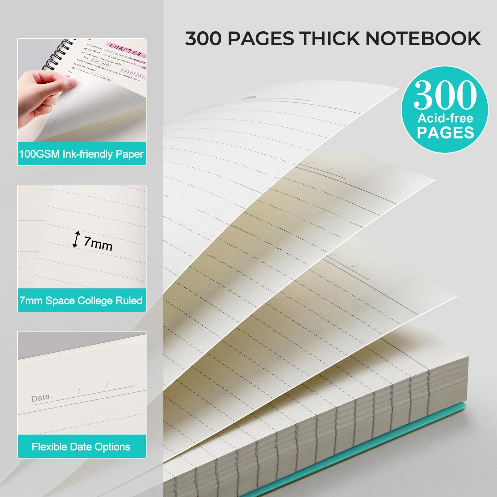 Foto 5 pulgar | Cuaderno En Espiral Ahgxg College Rayado A4, 300 Páginas, 100 G/m² - Venta Internacional.