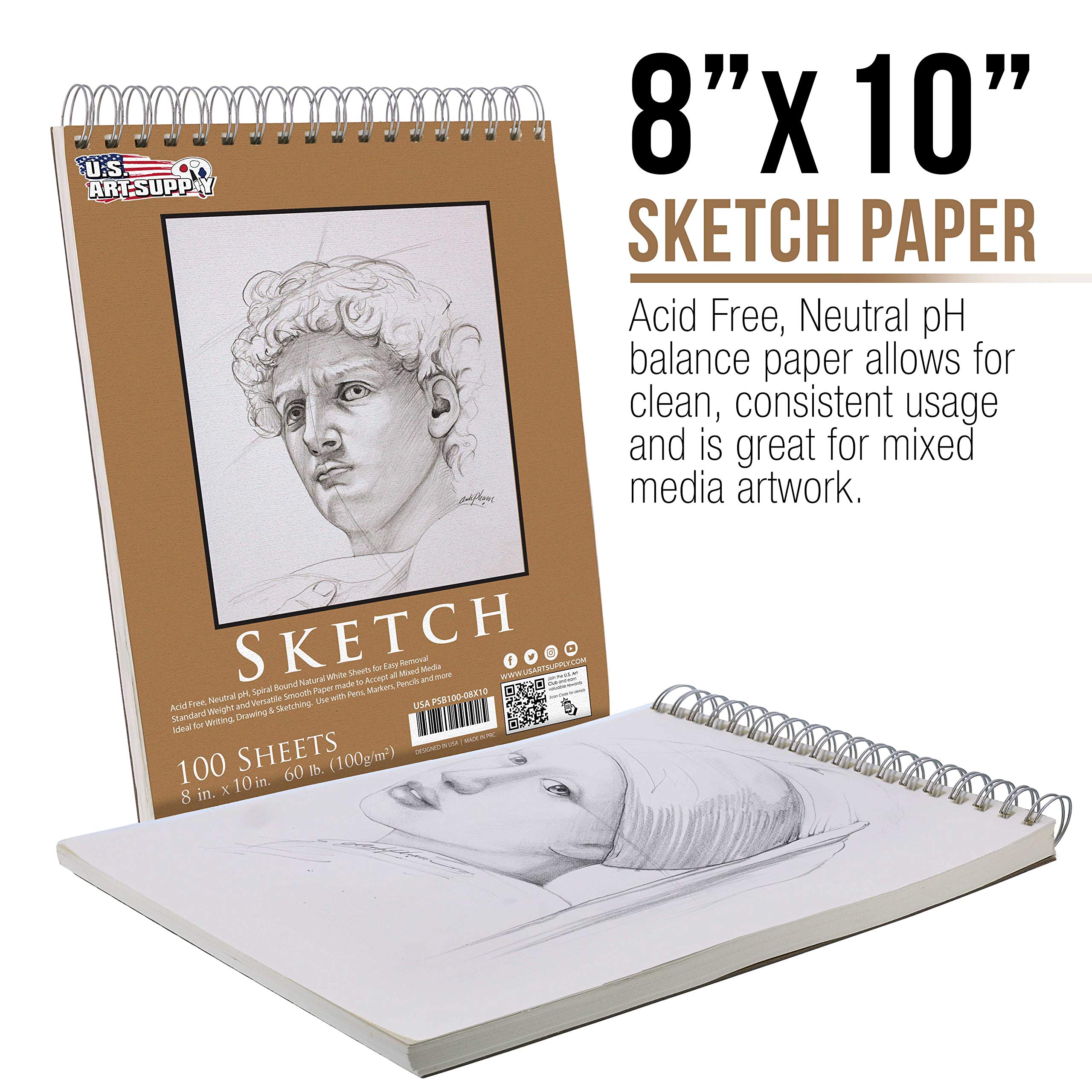 Foto 2 | Bloc Para Cuaderno De Bocetos U.s. Art Supply, Con La Parte Superior, Espiral, 8 X 10 Pulgadas, 100 Hojas - Vent