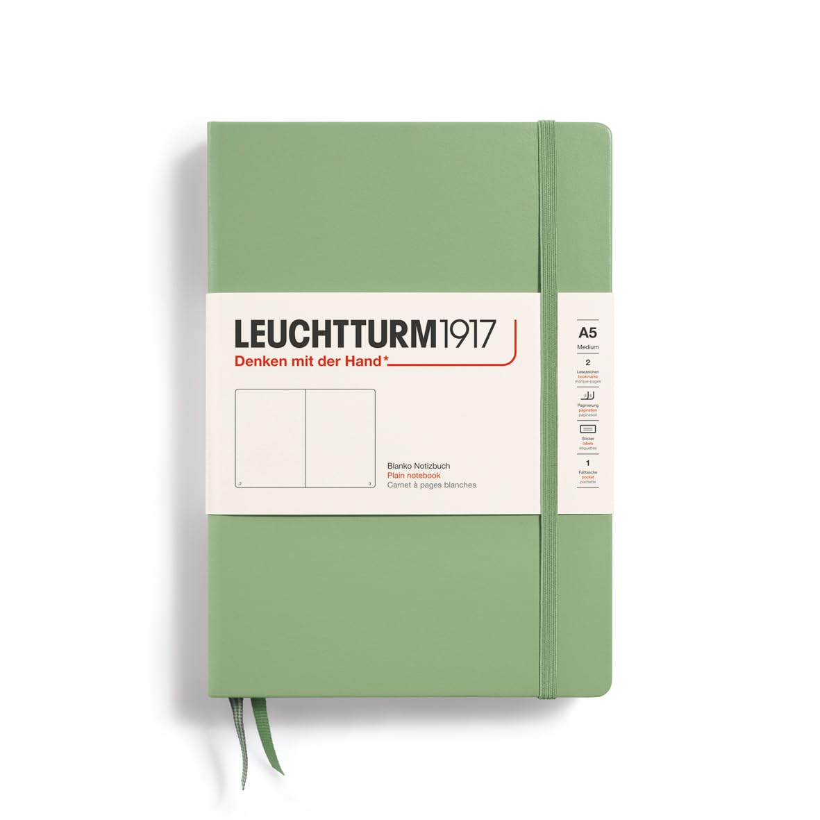 Libreta Leuchtturm1917, Tapa Dura, Tamaño Mediano, A5, 251 Páginas, Color Salvia - Venta Internacional. $895
