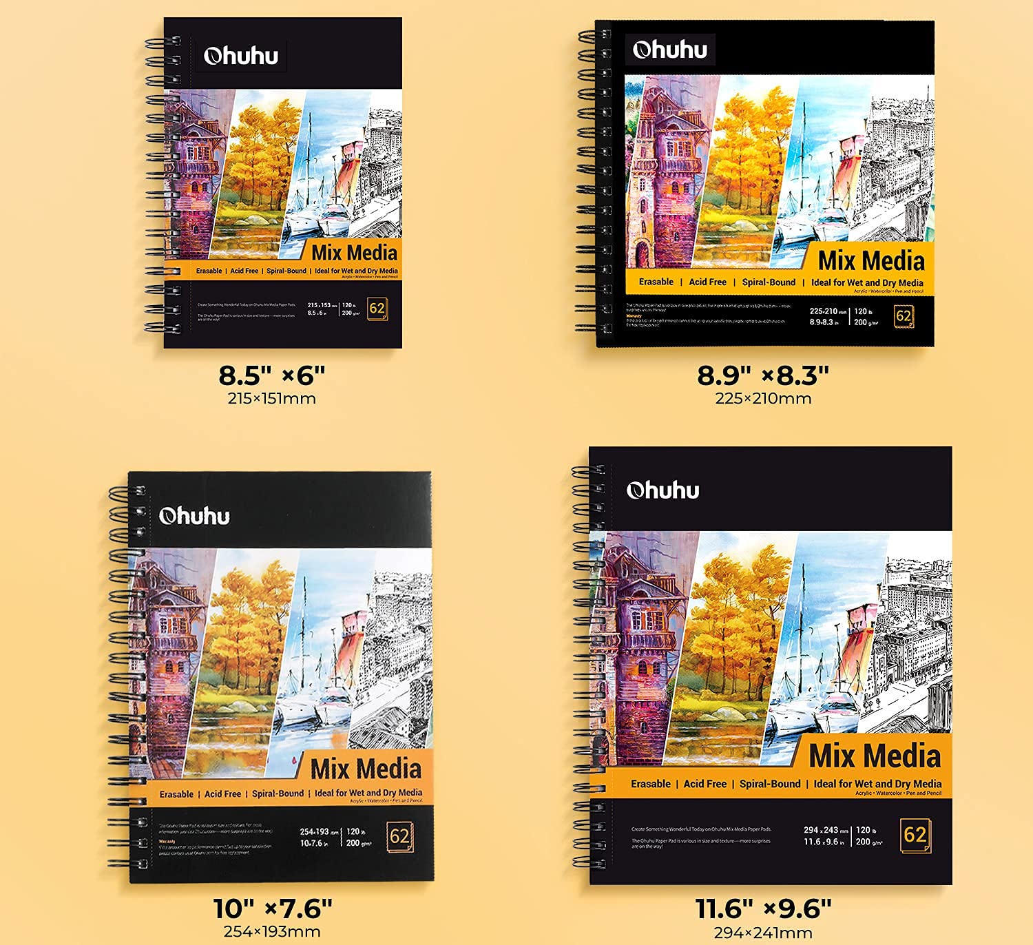 Foto 7 pulgar | Cuaderno De Bocetos Ohuhu, Técnica Mixta, 11,6 X 9,6 Cm, 62 Hojas, 200 G/m² - Venta Internacional.