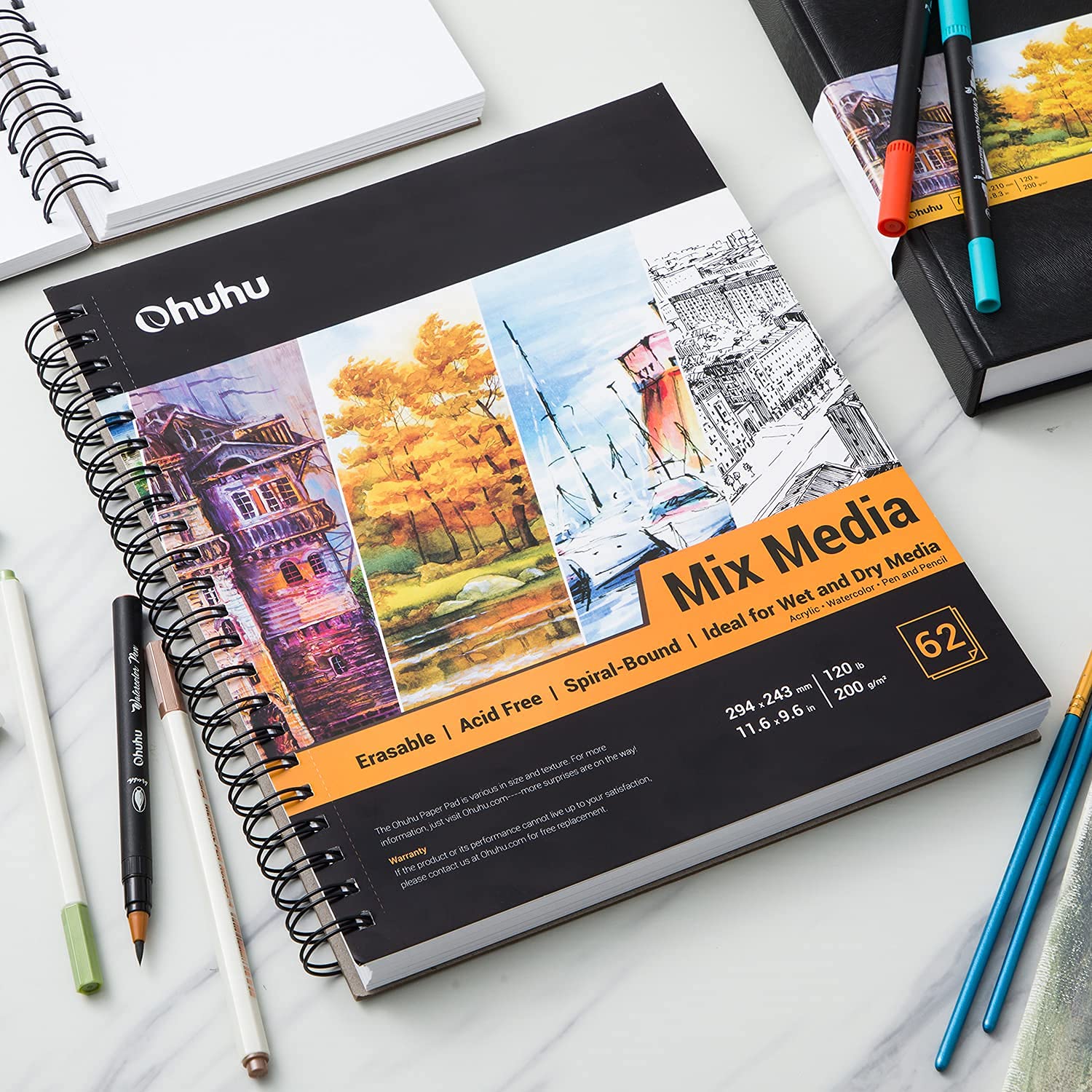 Foto 7 | Cuaderno De Bocetos Ohuhu, Técnica Mixta, 11,6 X 9,6 Cm, 62 Hojas, 200 G/m² - Venta Internacional.