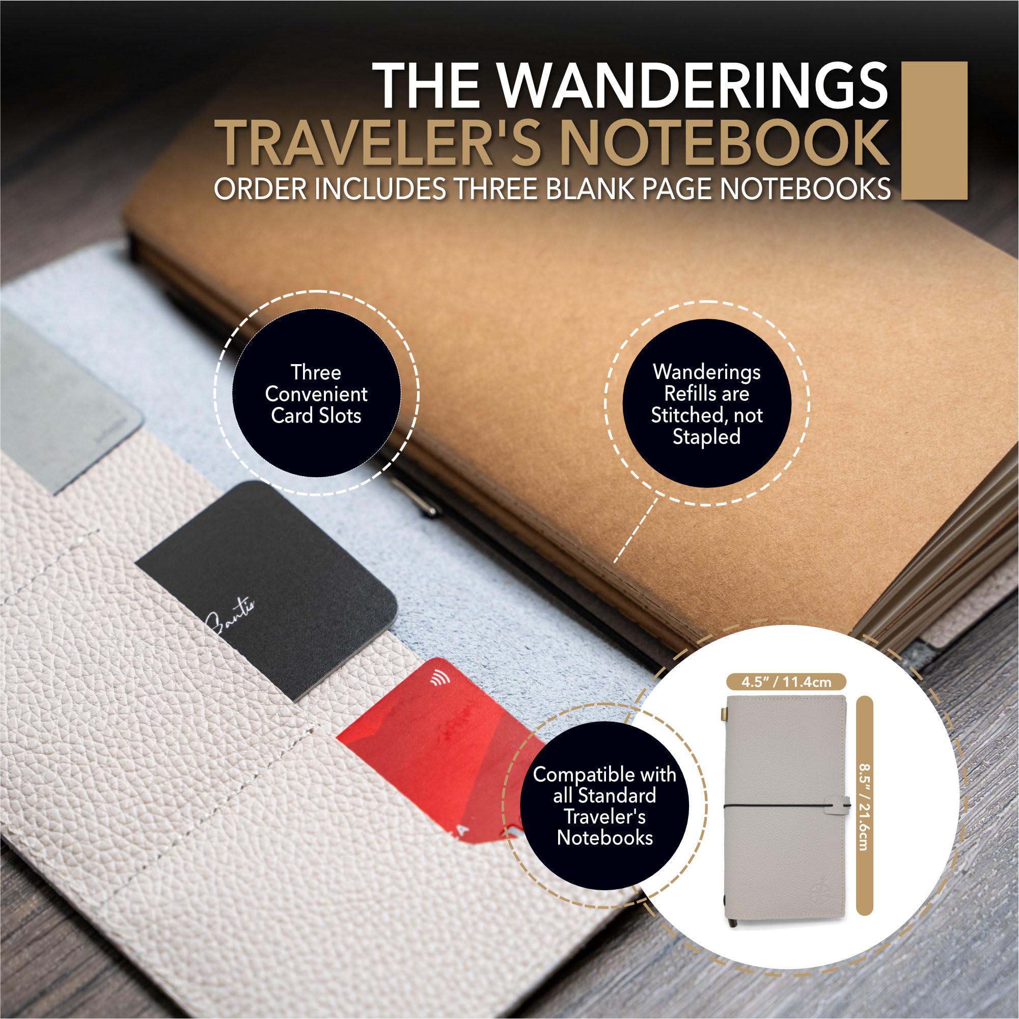 Foto 3 pulgar | Organizador De Cuadernos Wanderings Leather Travelers Oat, 22 X 11,5 Cm - Venta Internacional.