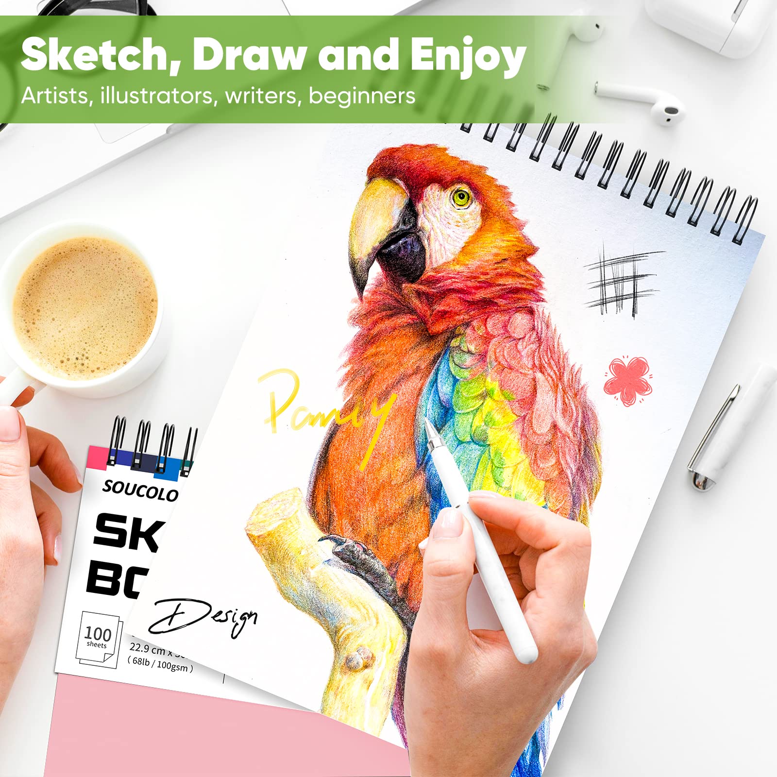 Foto 7 | Cuaderno De Bocetos Soucolor Cute, 23 X 30 Cm, 100 Hojas Para Mujer - Venta Internacional.
