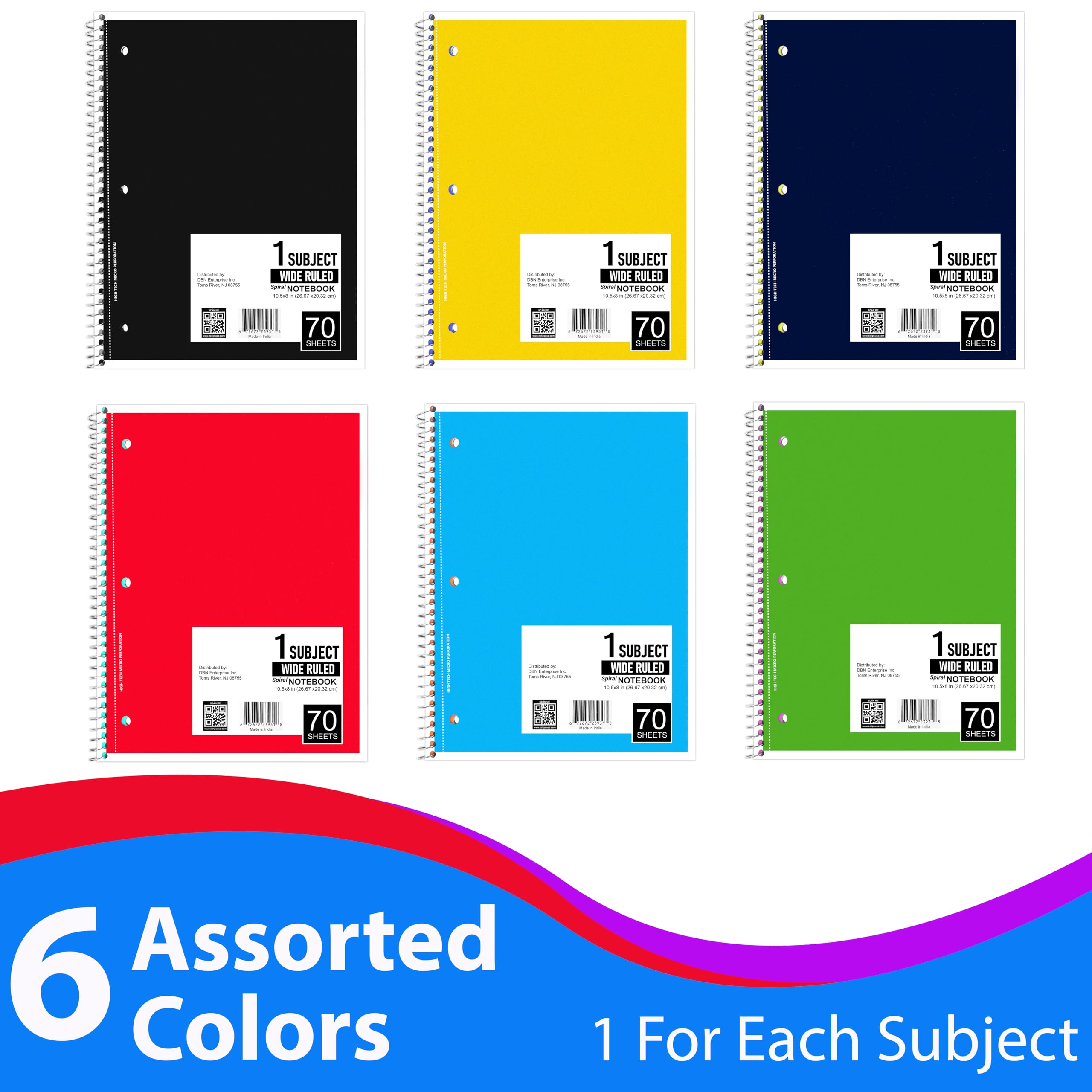 Foto 7 pulgar | Cuaderno Veeboost En Espiral Con Rayas Anchas, 70 Hojas, 6 Colores, 48 - Venta Internacional.