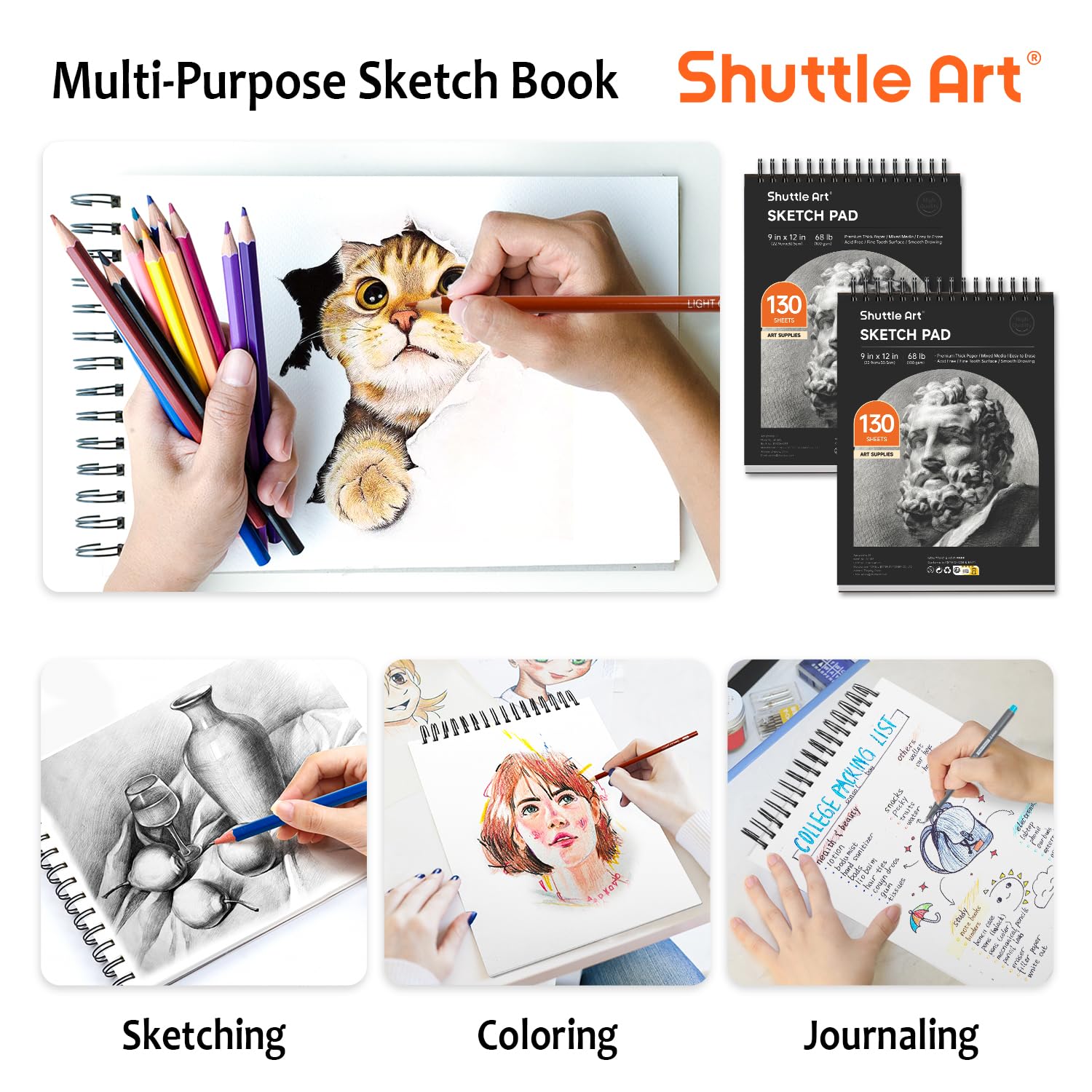 Foto 2 | Bloc De Dibujo Shuttle Art, 23 X 30 Cm, 260 Hojas, 100 G/m², Paquete De 2 - Venta Internacional.