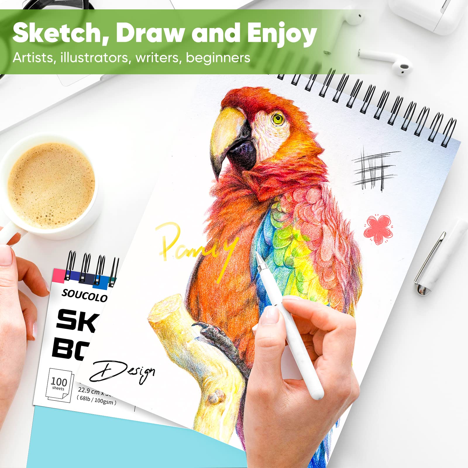 Foto 7 | Set De Dibujo Soucolor, Cuaderno De Bocetos De 9 X 12 Cm, 100 Hojas - Venta Internacional.