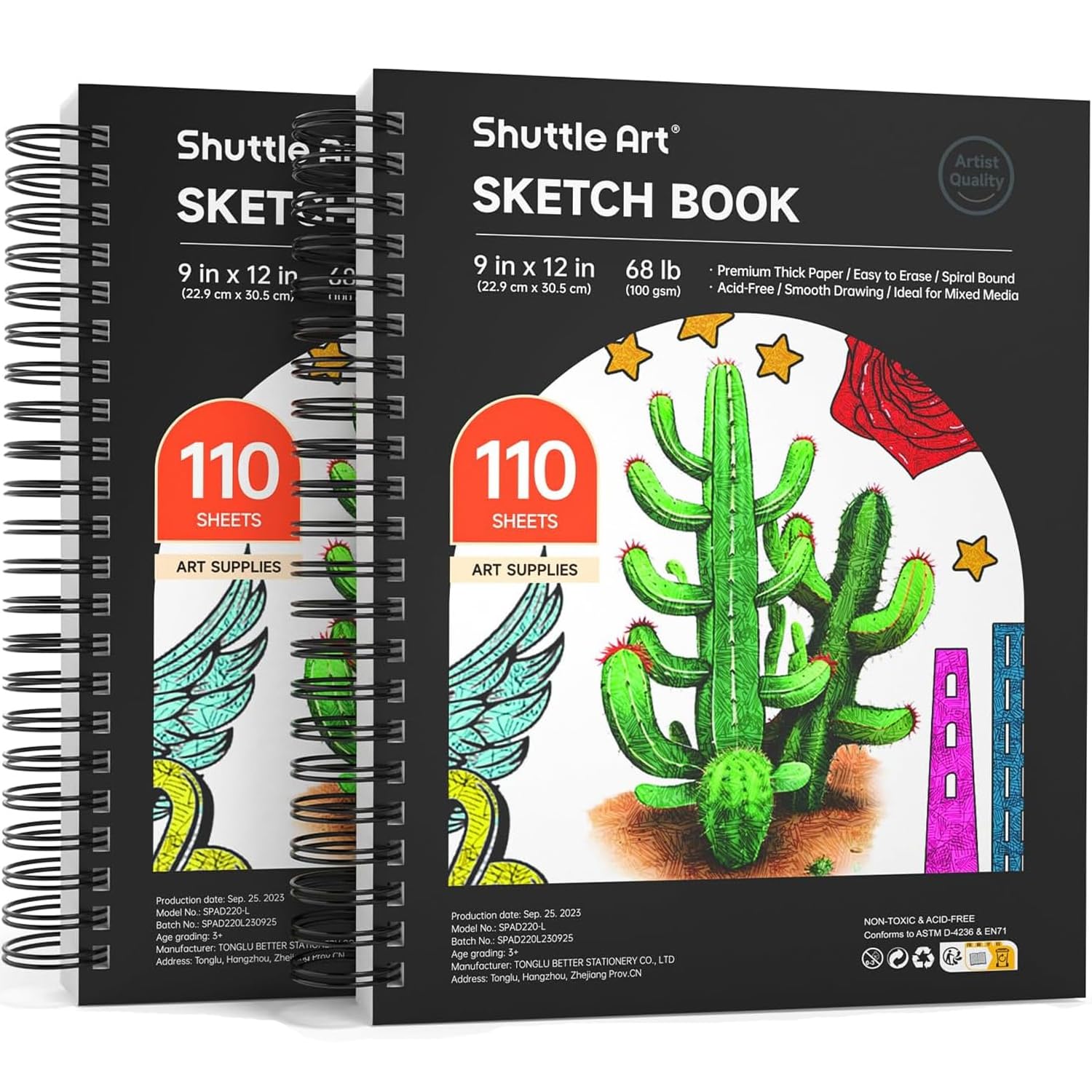 Cuaderno De Bocetos Shuttle Art, 9 X 12 Pulgadas, 220 Hojas, Paquete De 2 - Venta Internacional. $851