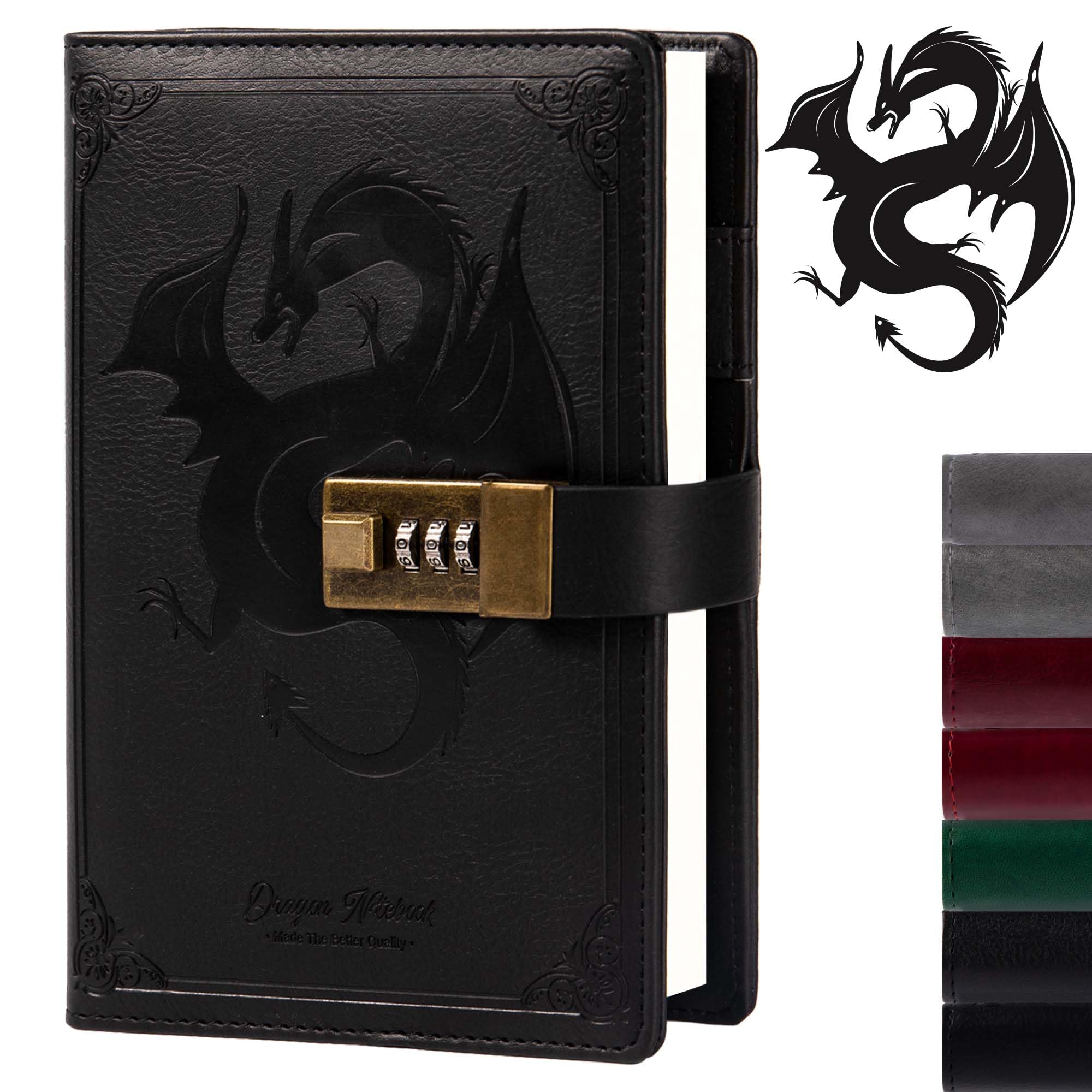 Foto 1 | Diario De Piel Tiefossi Dragon Con Cierre De Combinación Negro - Venta Internacional.
