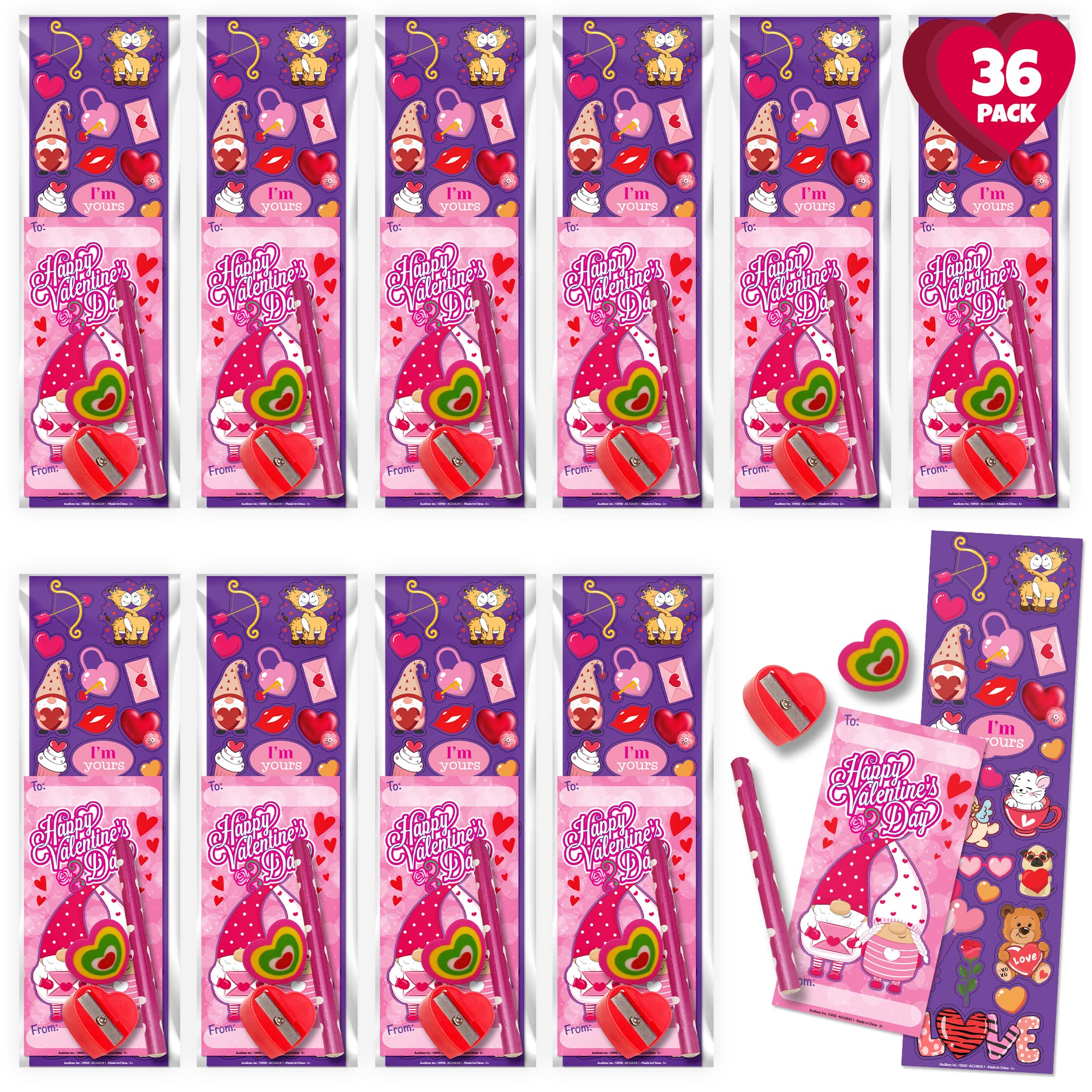 Set De Papelería Artcreativity Para El Día De San Valentín, Paquete De 36 Para Niños - Venta Internacional.