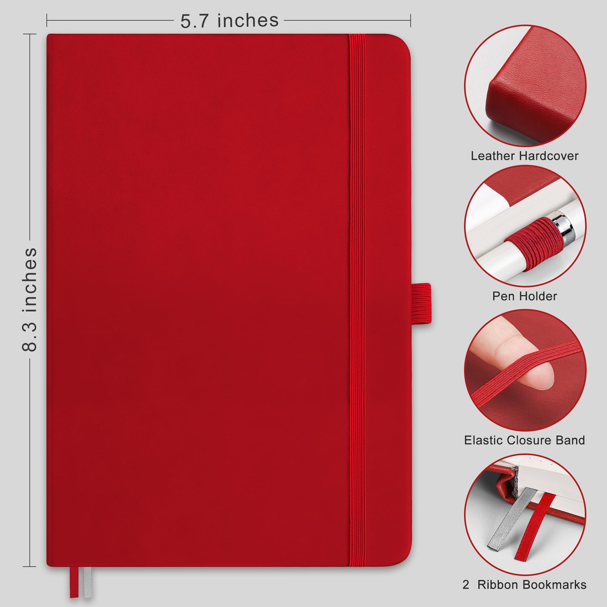 Foto 2 | Libreta Rettacy Bullet Dotted A5 De Piel, Tapa Dura, Color Rojo - Venta Internacional.