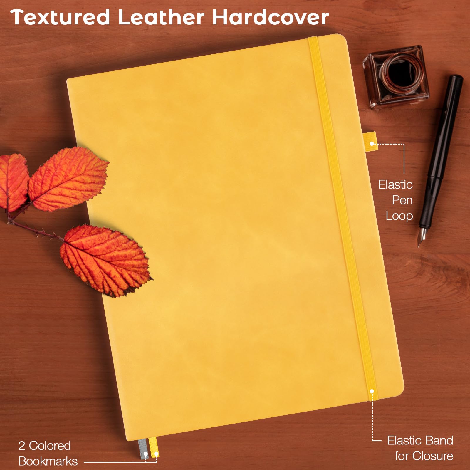 Foto 5 | Libreta Maleden College Riled A4 De Piel, Tapa Dura, Color Amarillo - Venta Internacional.