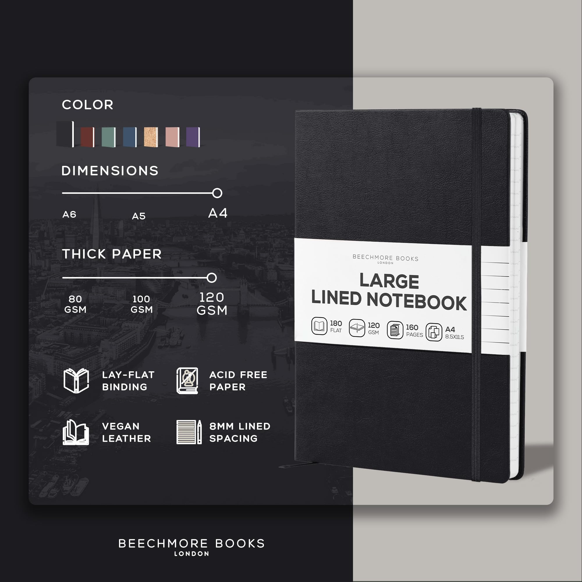 Foto 2 | Cuaderno Cuaderno Rayado Beechmore Books A4 160 Páginas - Venta Internacional.
