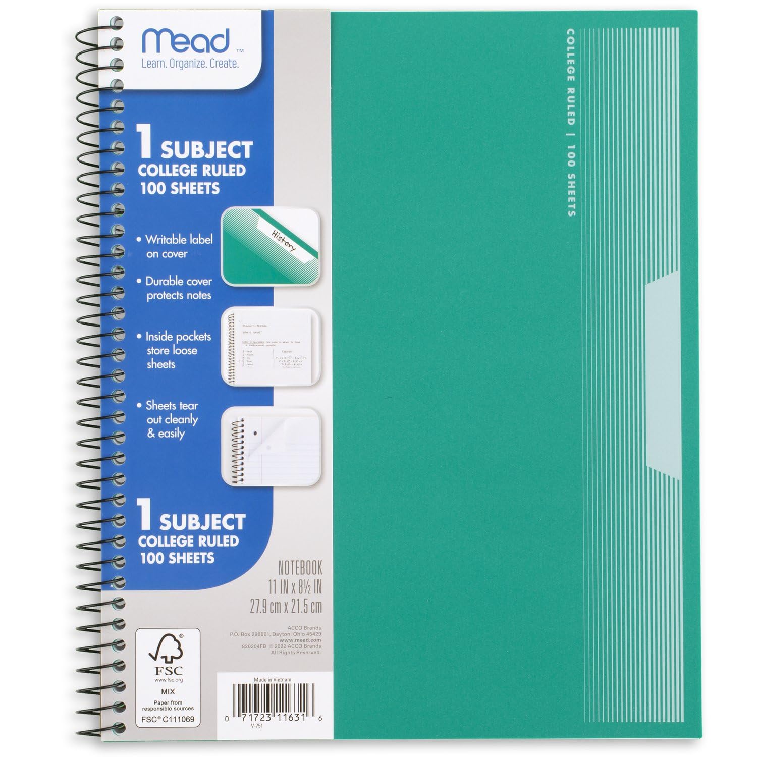Foto 8 pulgar | Cuadernos Mead Spiral De 1 Asignatura, Con Rayas Universitarias, 100 Hojas X 5 - Venta Internacional.