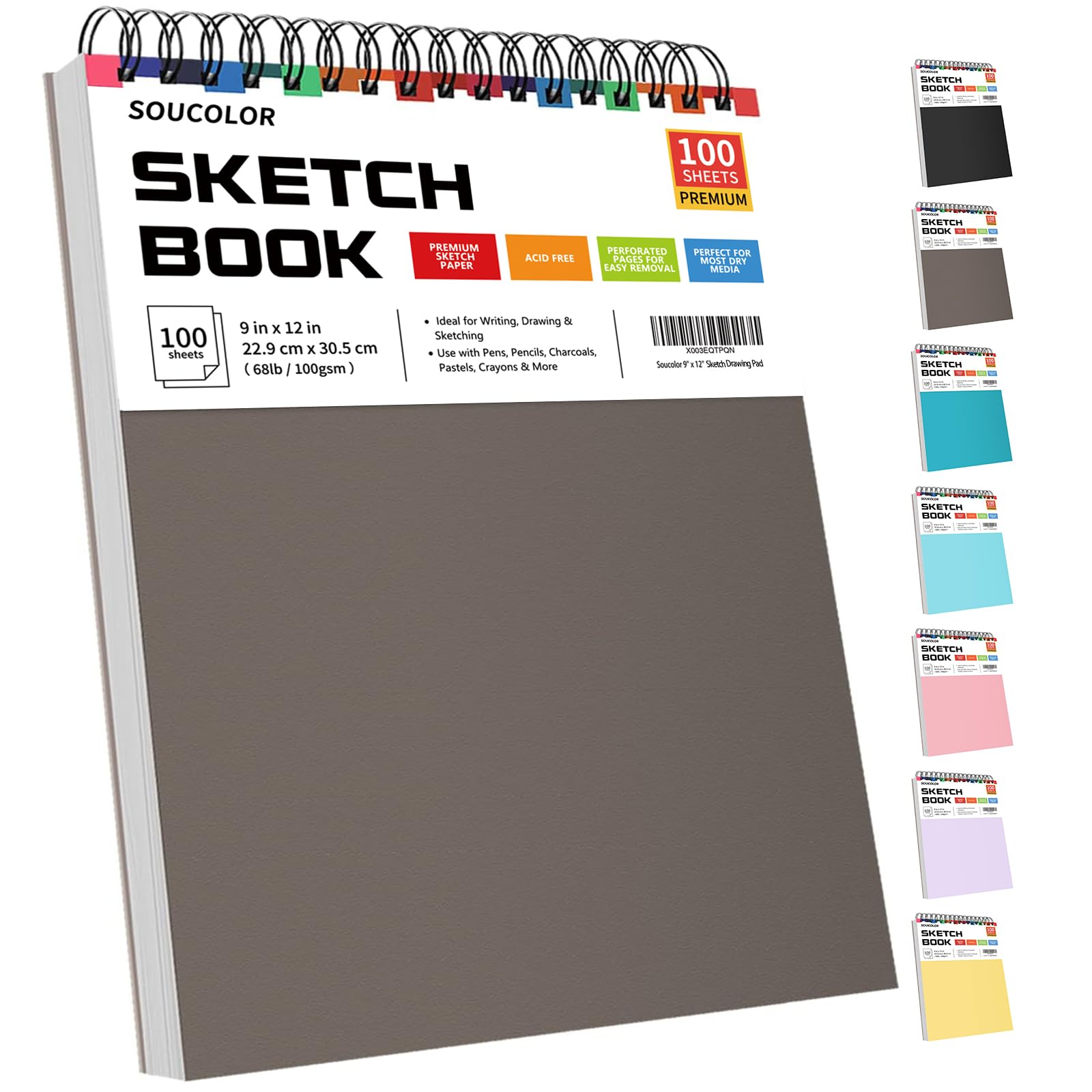 Foto 1 | Cuaderno De Bocetos Soucolor, 9 X 12 Pulgadas, 100 Hojas, Encuadernado En Espiral - Venta Internacional.