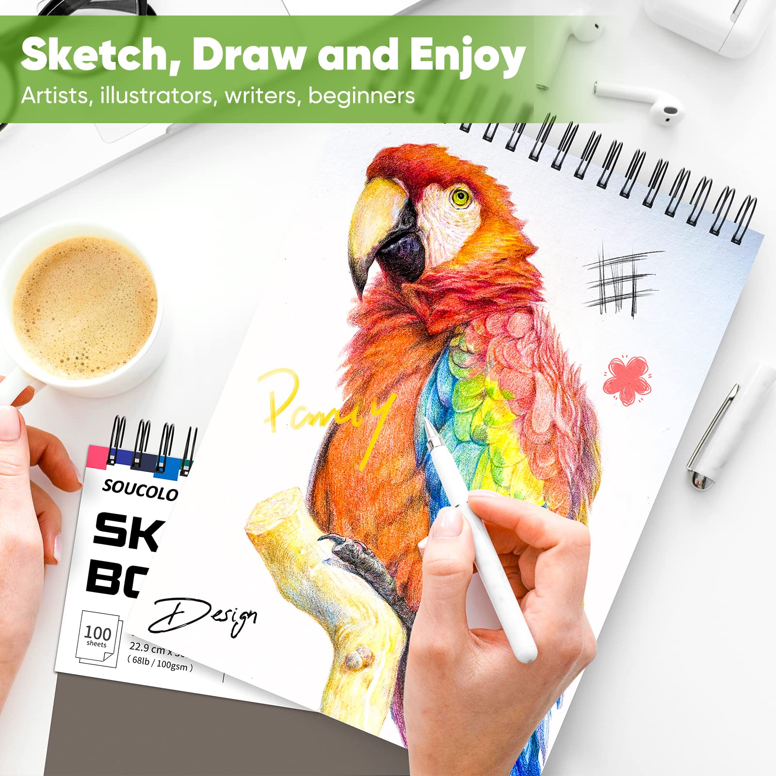 Foto 7 | Cuaderno De Bocetos Soucolor, 9 X 12 Pulgadas, 100 Hojas, Encuadernado En Espiral - Venta Internacional.