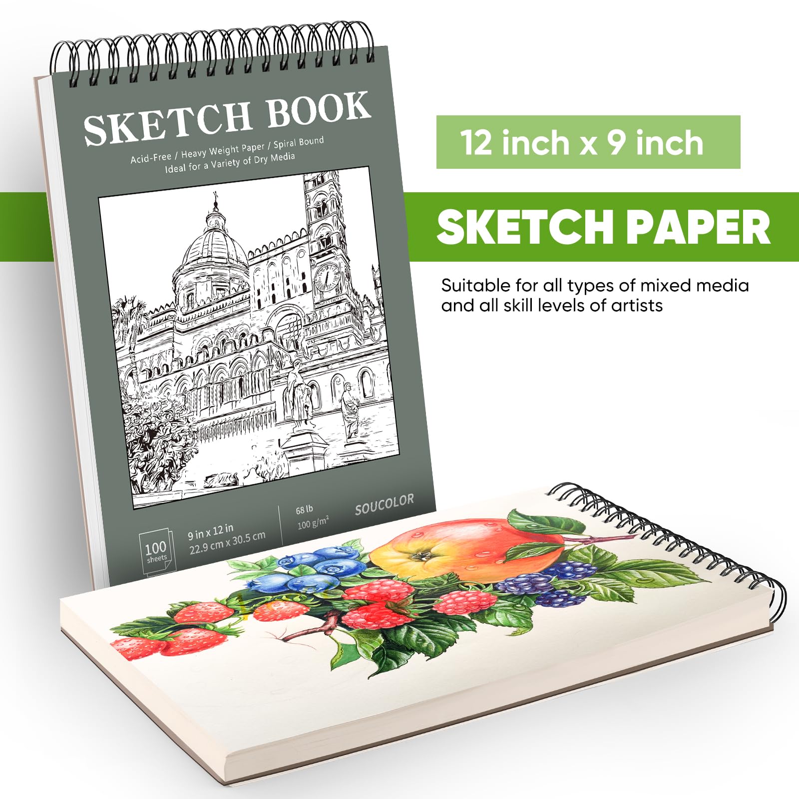Foto 5 pulgar | Cuaderno De Bocetos Soucolor, 9 X 12 Pulgadas, 100 Hojas, Encuadernado En Espiral - Venta Internacional.