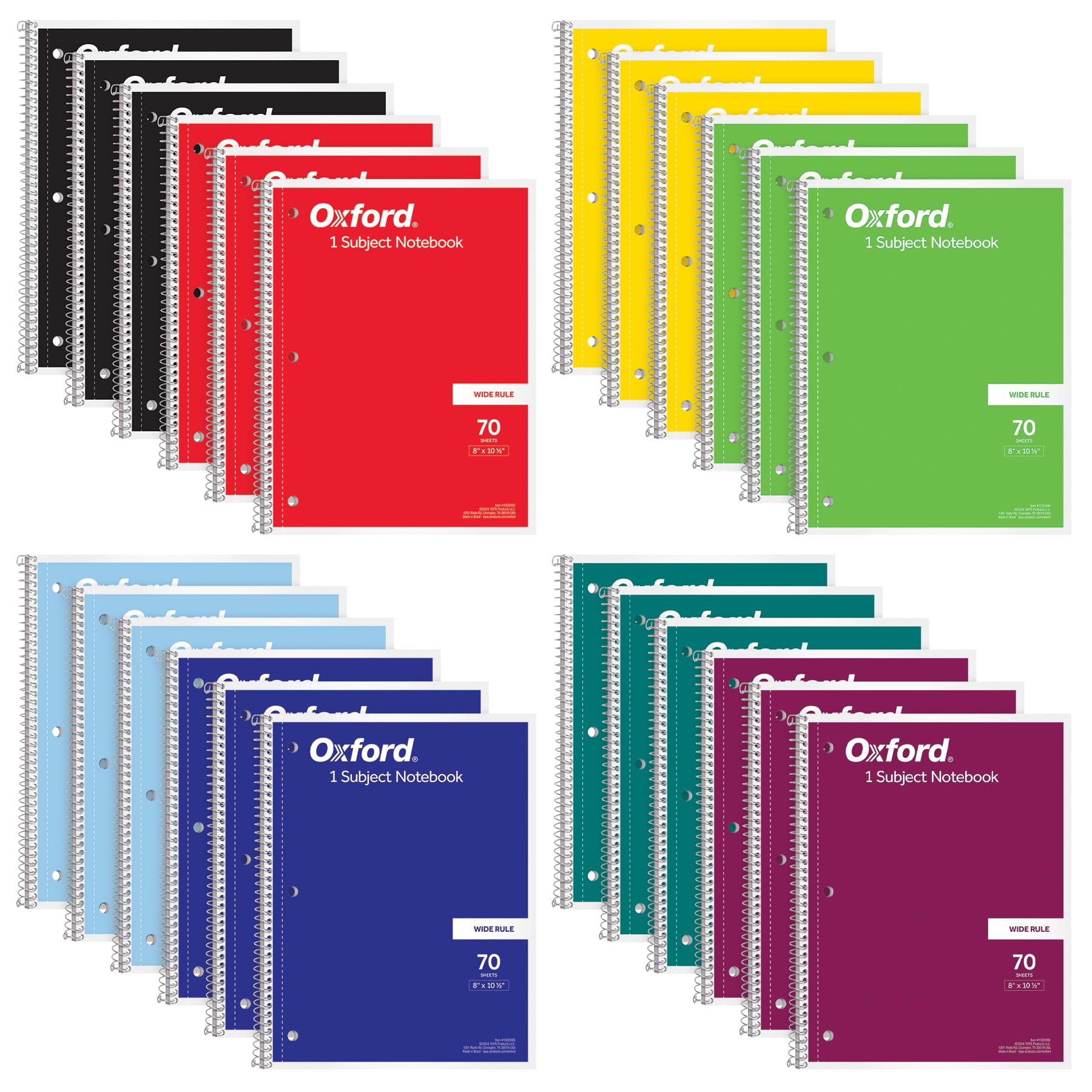 Foto 1 | Cuaderno Oxford en Espiral con Rayas Anchas  24 Piezas 70 Hojas - Venta Internacional