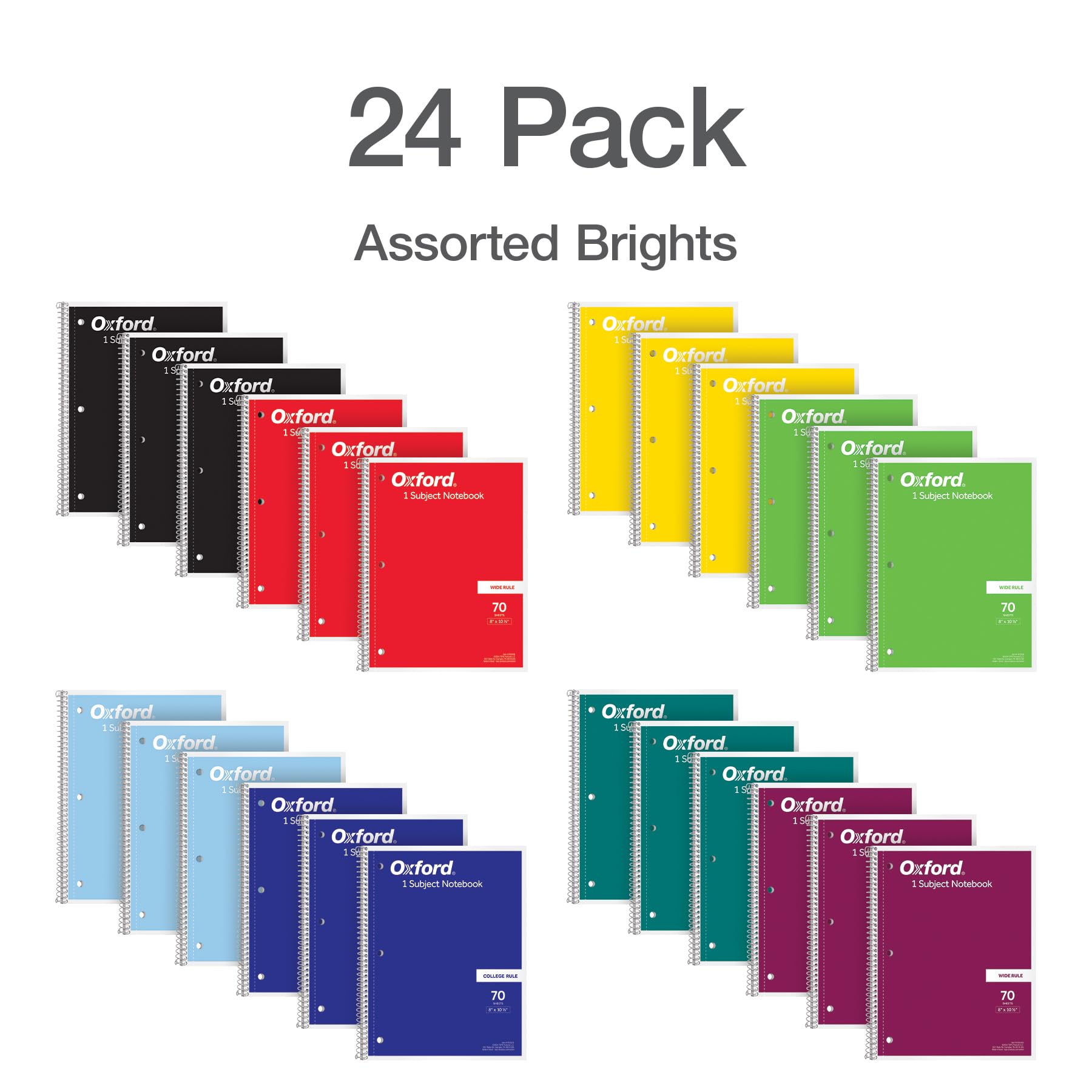 Foto 5 | Cuaderno Oxford en Espiral con Rayas Anchas  24 Piezas 70 Hojas - Venta Internacional