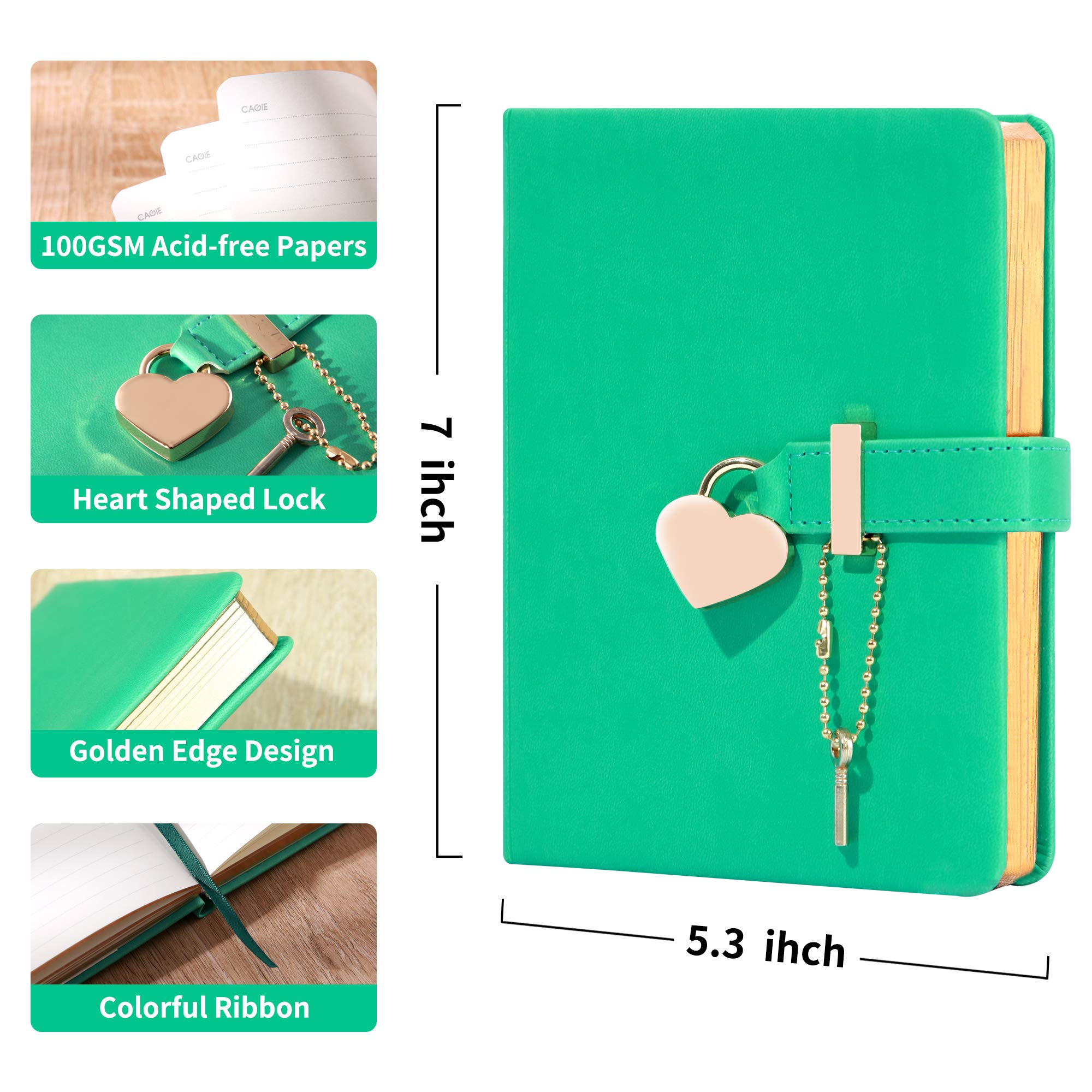 Foto 2 | Agenda Cagie Con Cierre En Forma De Corazón Con Llave  290 Páginas  B6  Color Verde - Venta Internacional.