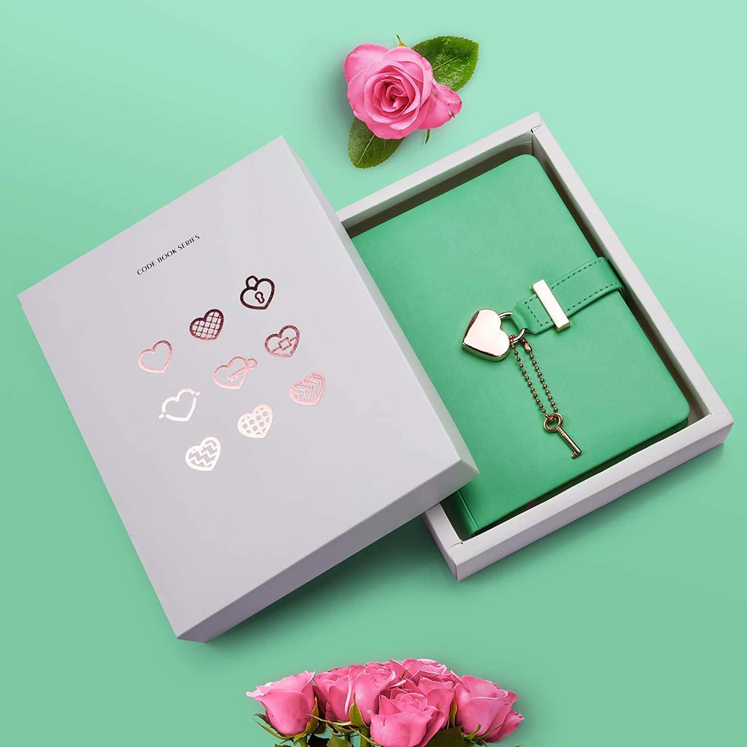 Foto 3 | Agenda Cagie Con Cierre En Forma De Corazón Con Llave  290 Páginas  B6  Color Verde - Venta Internacional.