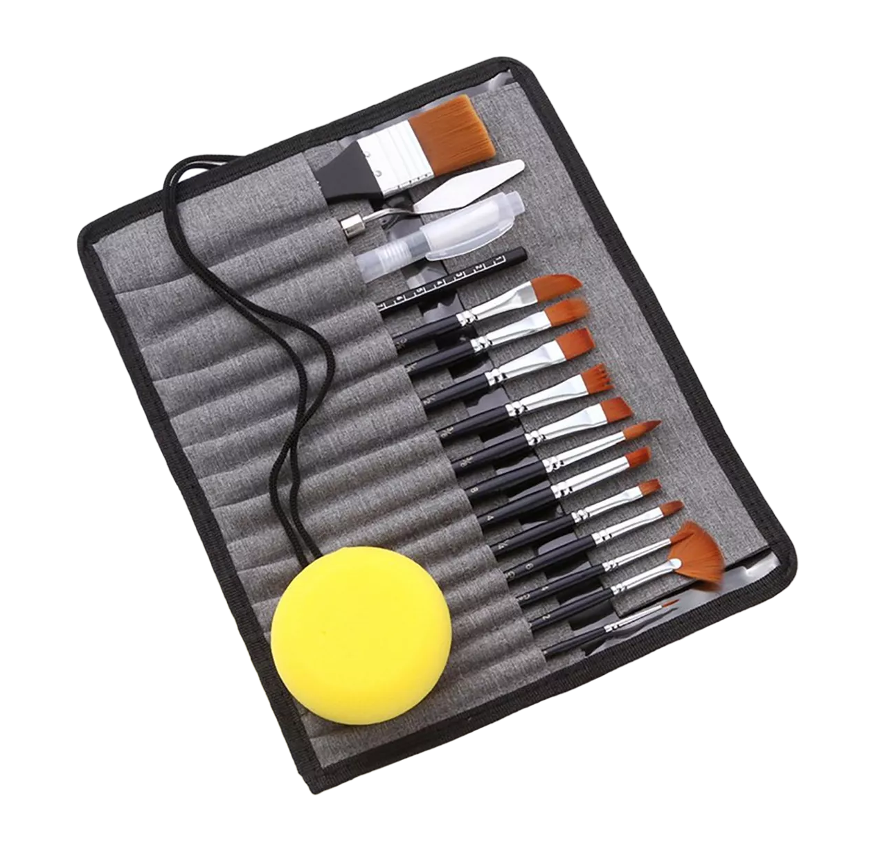 Juego De 18 Pinceles De Dibujo Para Acuarela Aceite Acrílico Estuche Bolsa Gris Con Negro