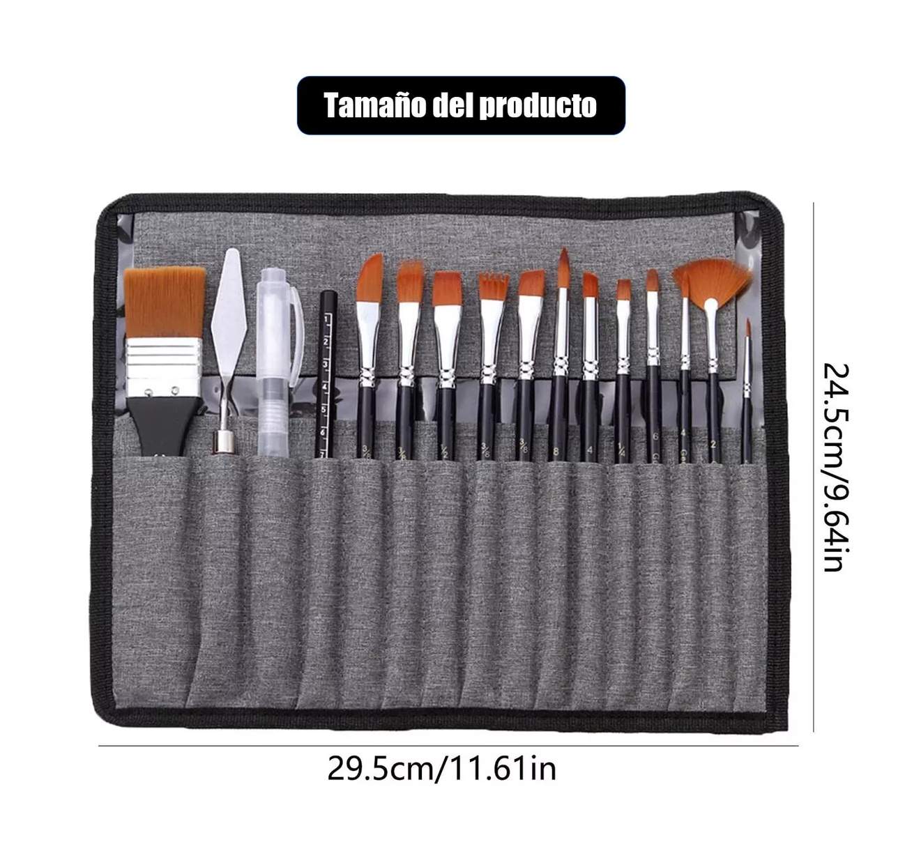 Foto 3 pulgar | Juego De 18 Pinceles De Dibujo Para Acuarela Aceite Acrílico Estuche Bolsa Gris Con Negro