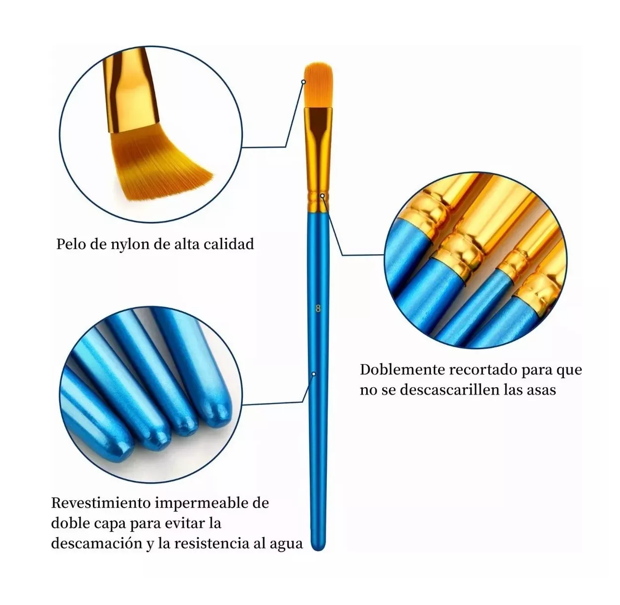 Foto 3 pulgar | Pinceles Para Oleo Acrílico Acuarela 10 Pzs Azul Con Dorado