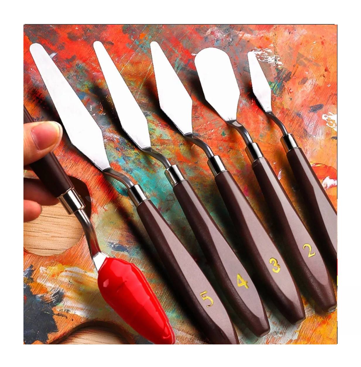 Foto 7 pulgar | Espátula Belug para Pintar Óleo 5 Piezas Marrón/Plata
