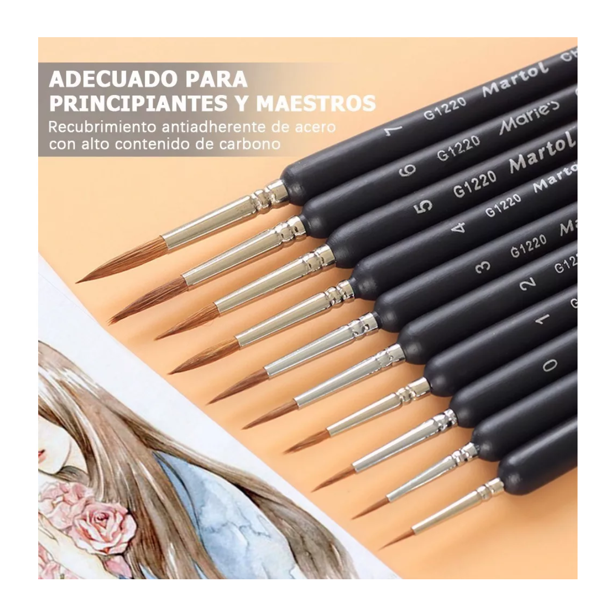 Foto 5 pulgar | Pincel Belug para Acrílico de Dibujo Óleo 11 Piezas color Negro