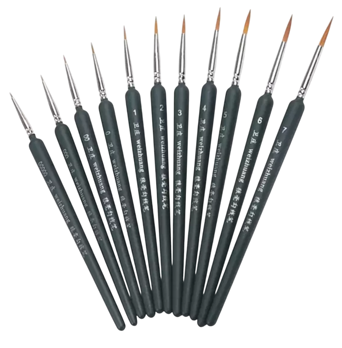 Set 11 Pinceles Para Acrilico Gouache De Dibujo Oleo Acuarel Negro
