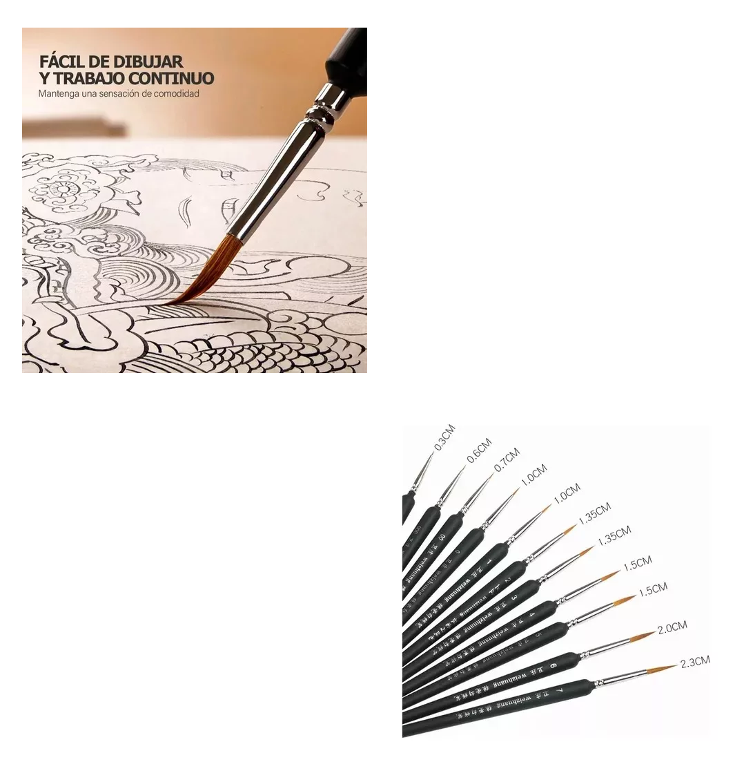 Foto 5 | Set 11 Pinceles Para Acrilico Gouache De Dibujo Oleo Acuarel Negro