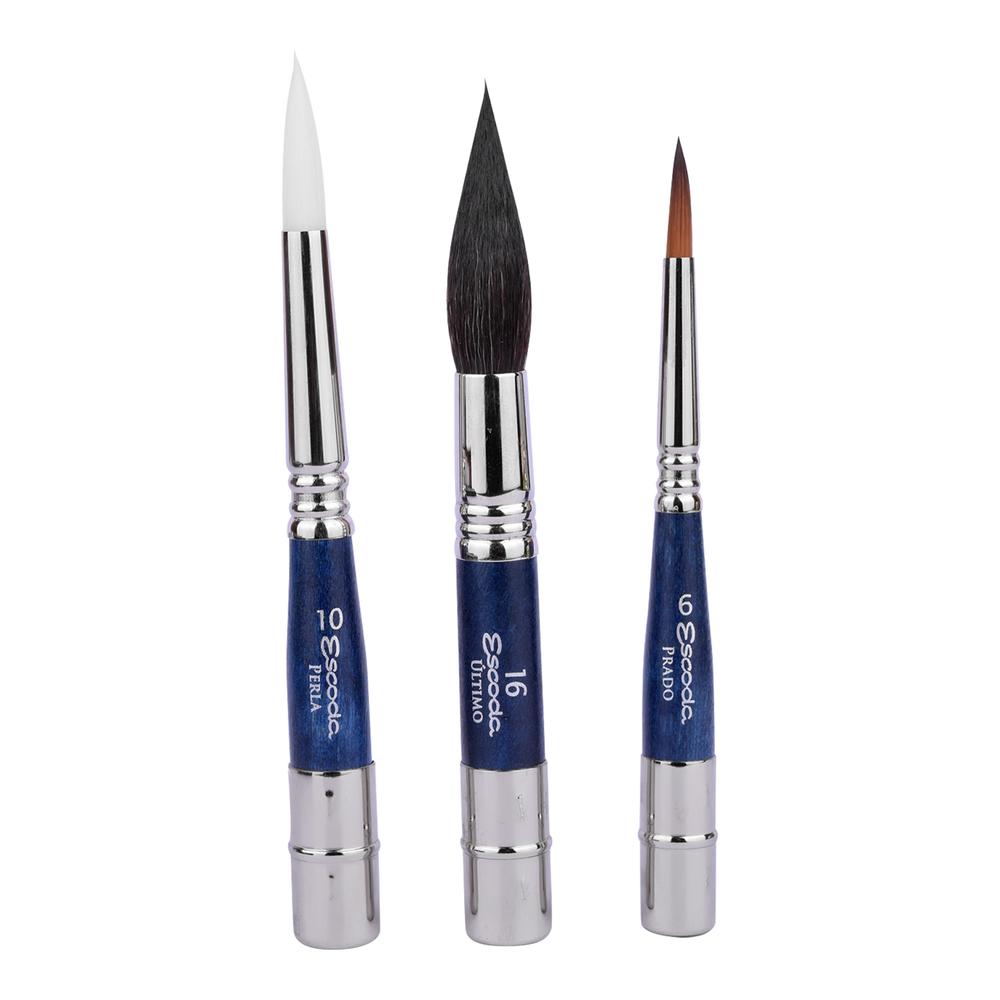 Set Con 3 Pinceles Sinteticos Para Acuarela ''blue'' Escoda